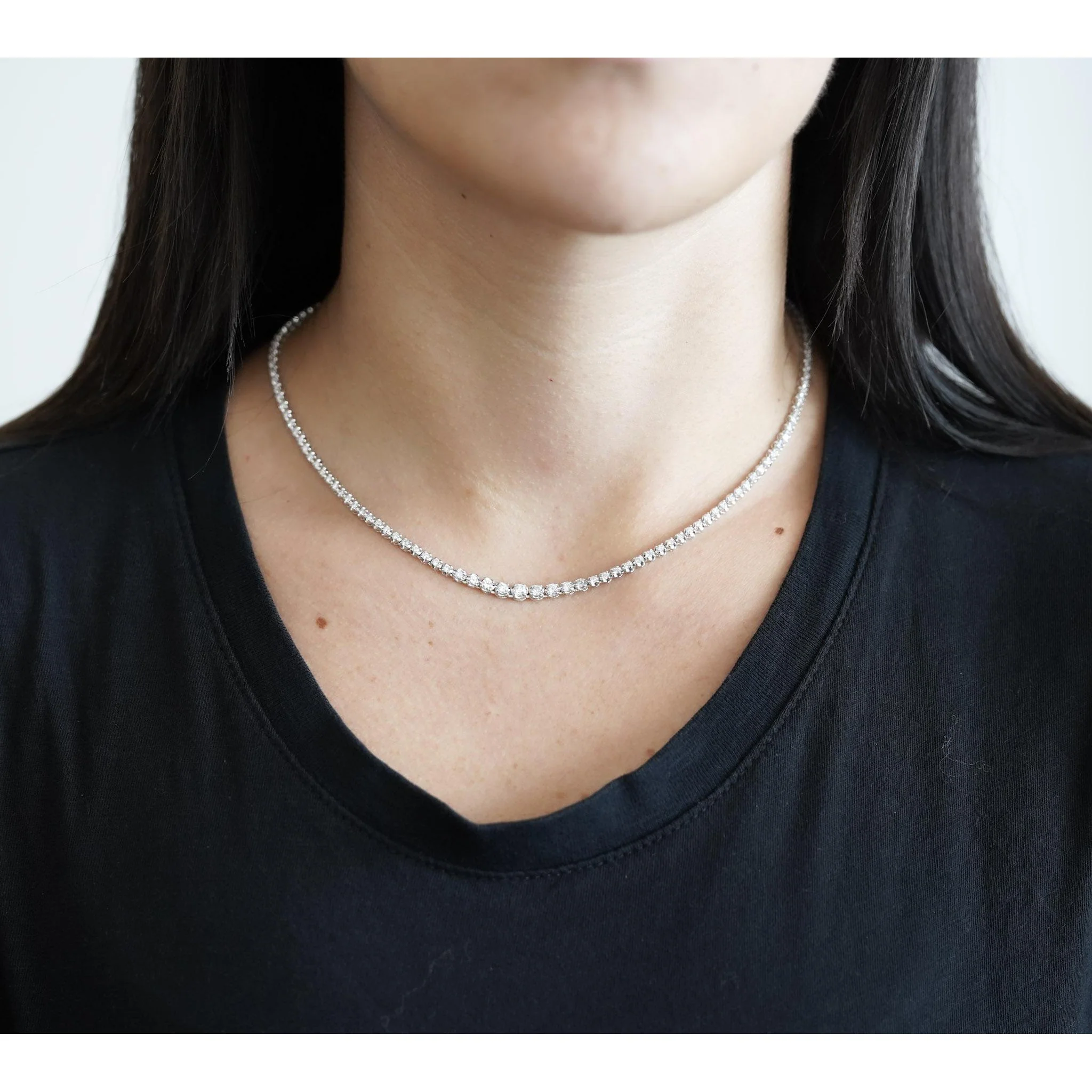 Platinum 3 Carat Diamond Graduated Tennis Choker Necklace - Image 3