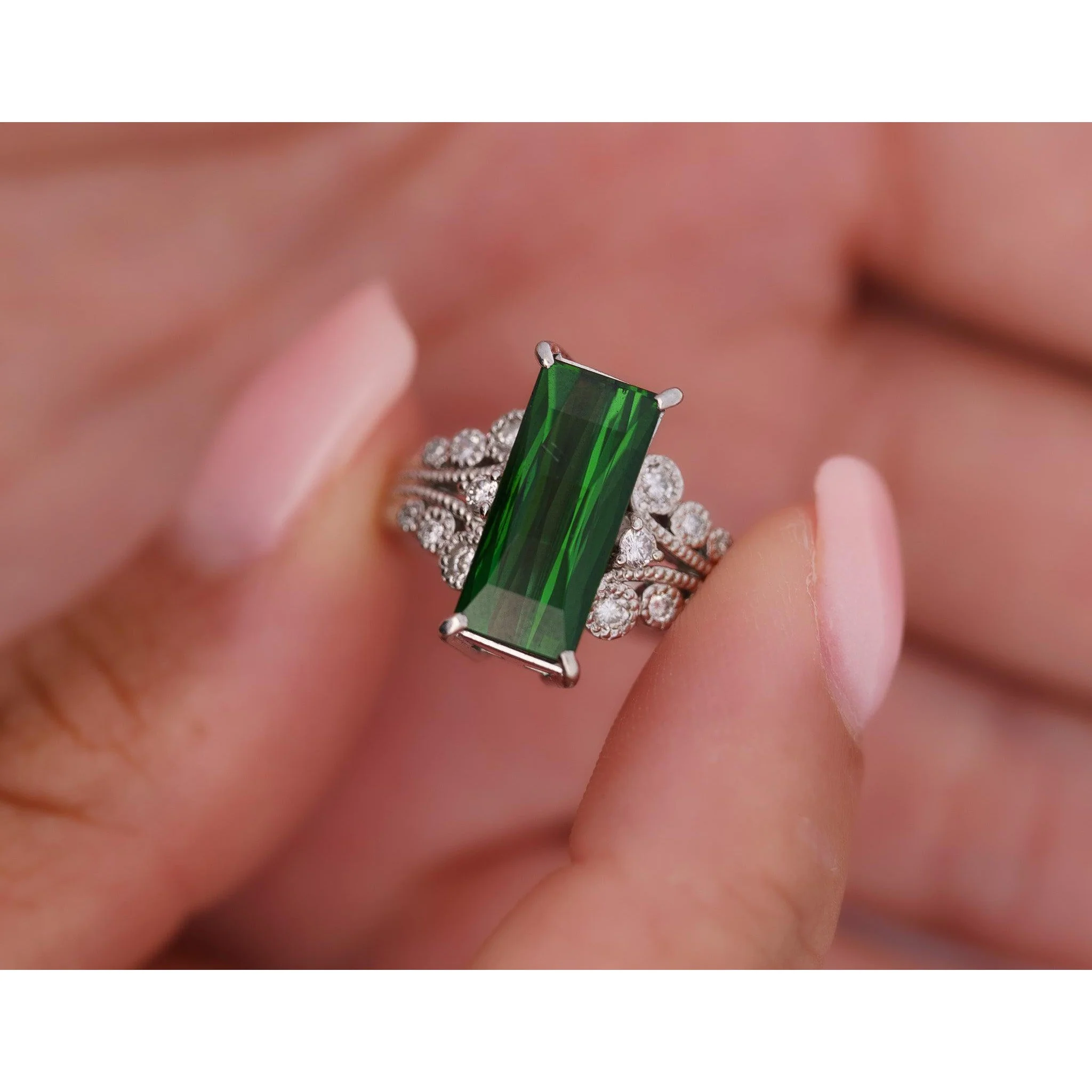 Platinum 3.19 Carat Indicolite Tourmaline & Diamond Vintage Filigree Ring Size 6 - Image 3