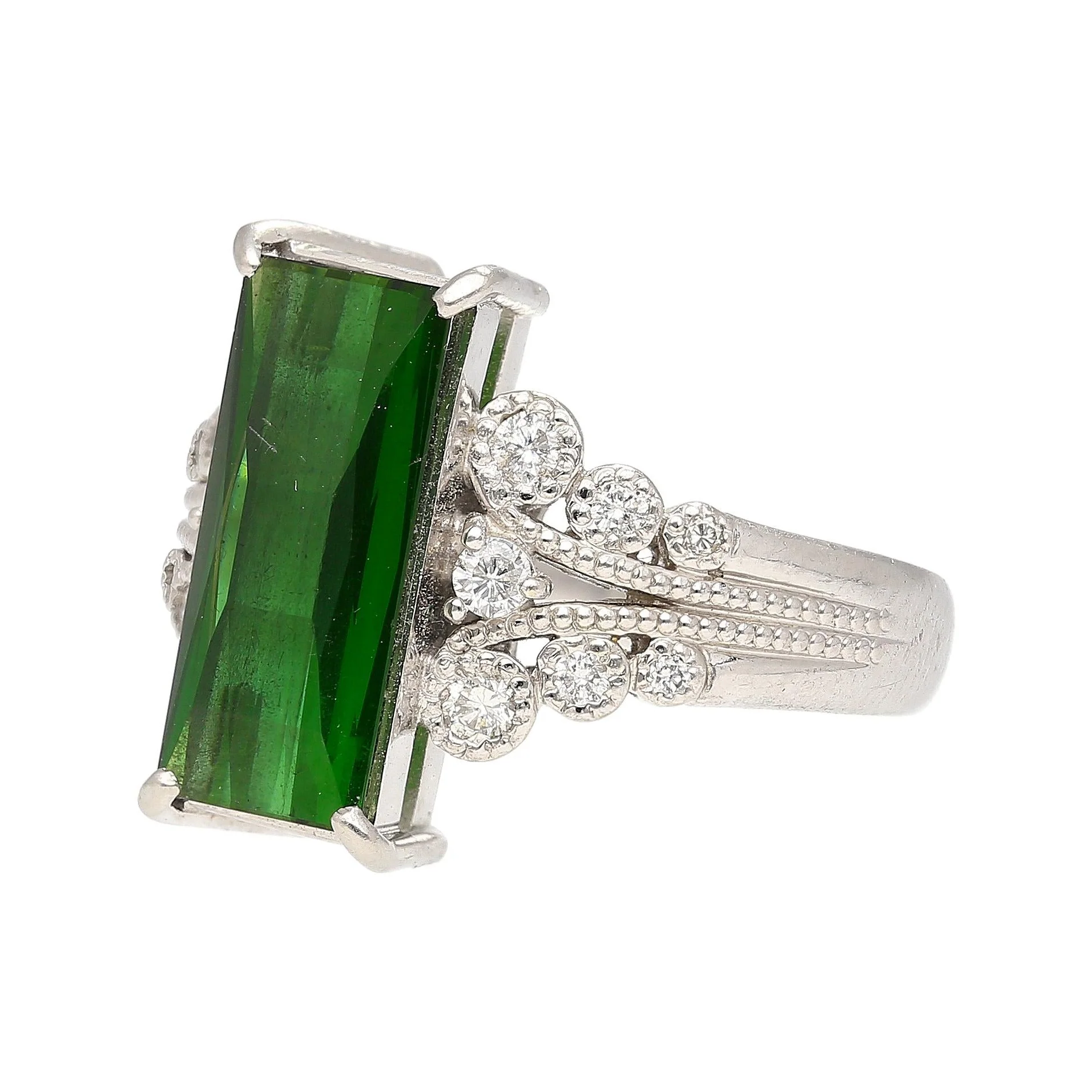Platinum 3.19 Carat Indicolite Tourmaline & Diamond Vintage Filigree Ring Size 6 - Image 7