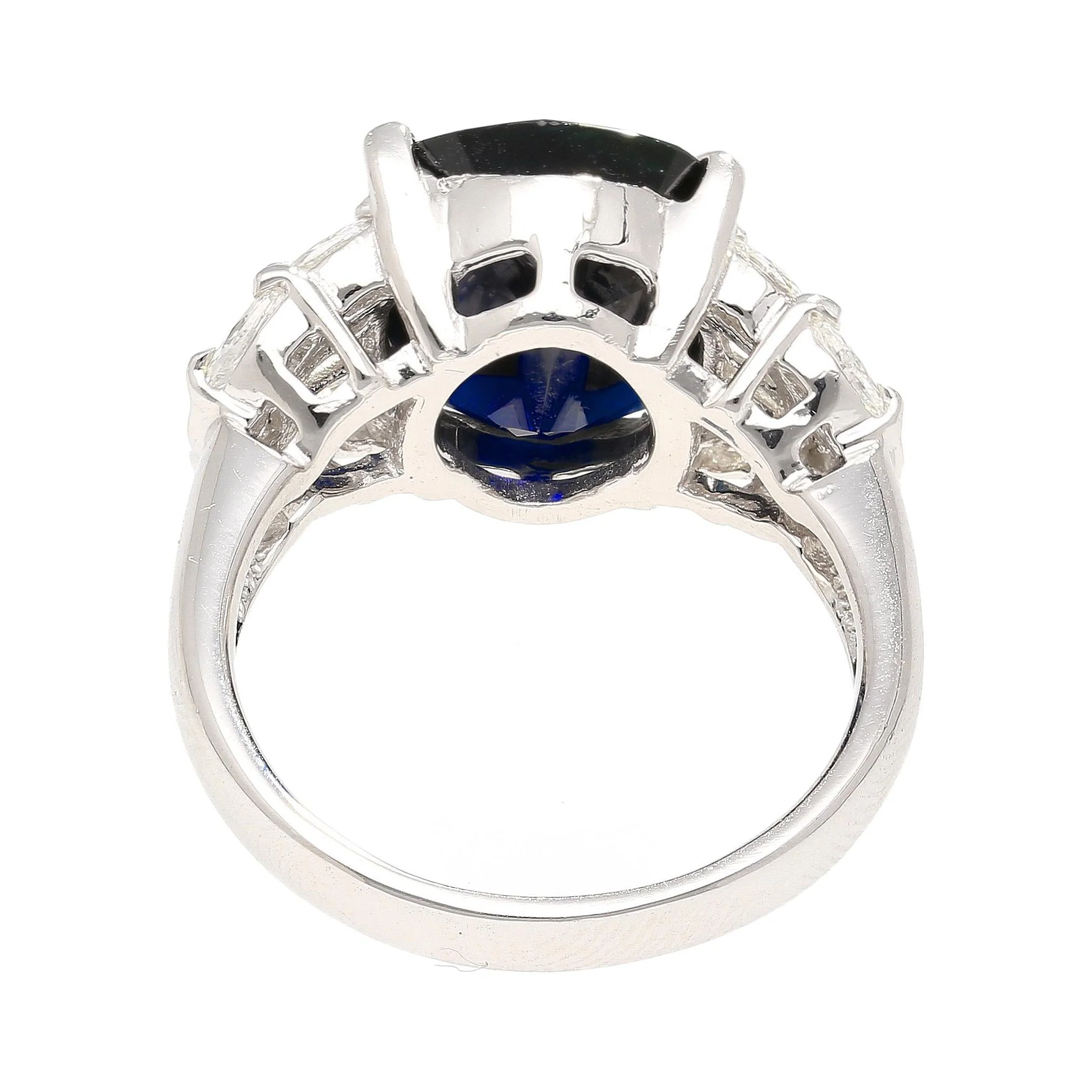 Platinum 7.52 Carat Cushion Cut Blue Sapphire and Diamond Engagement Ring - Image 3