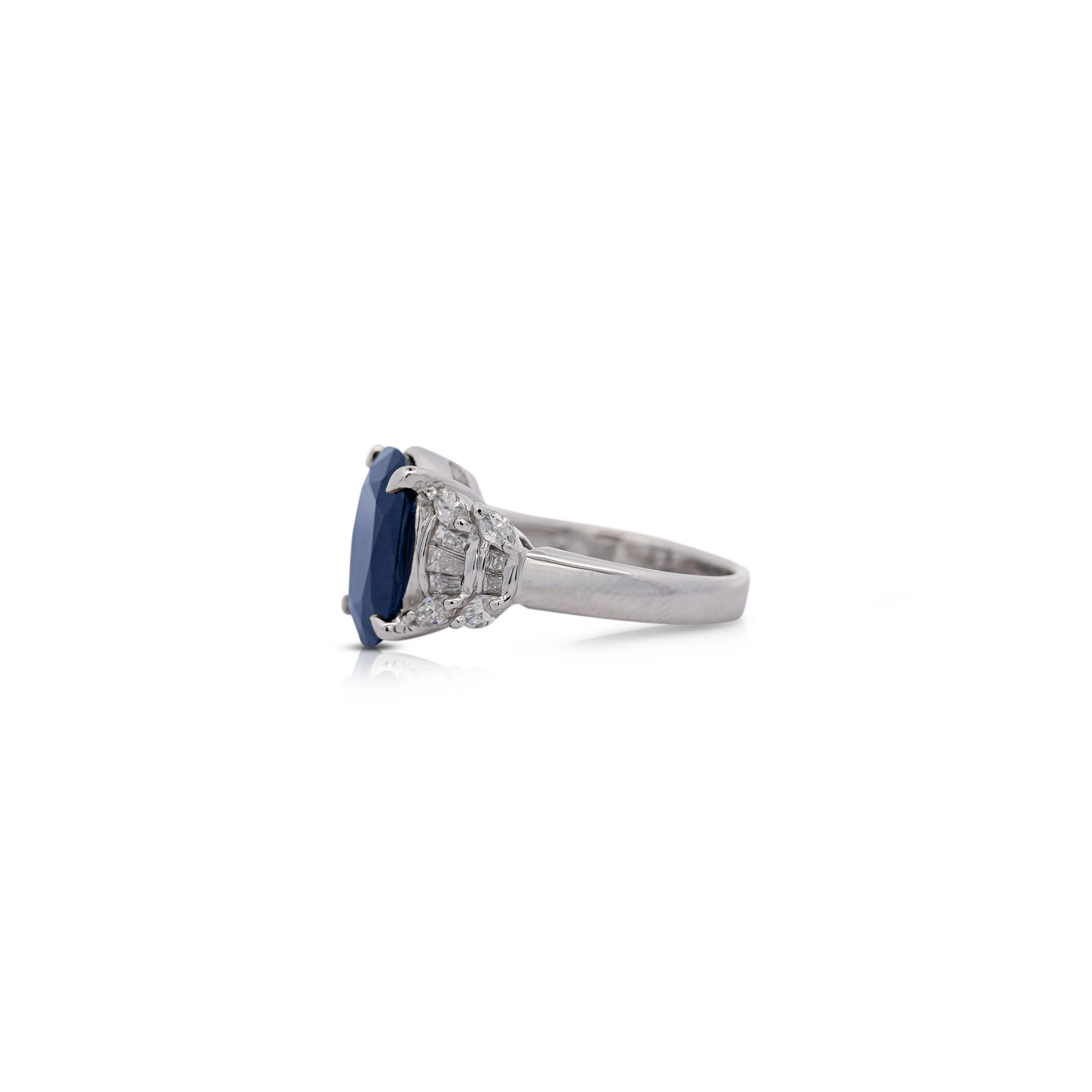 Platinum 7.52 Carat Cushion Cut Blue Sapphire and Diamond Engagement Ring - Image 5