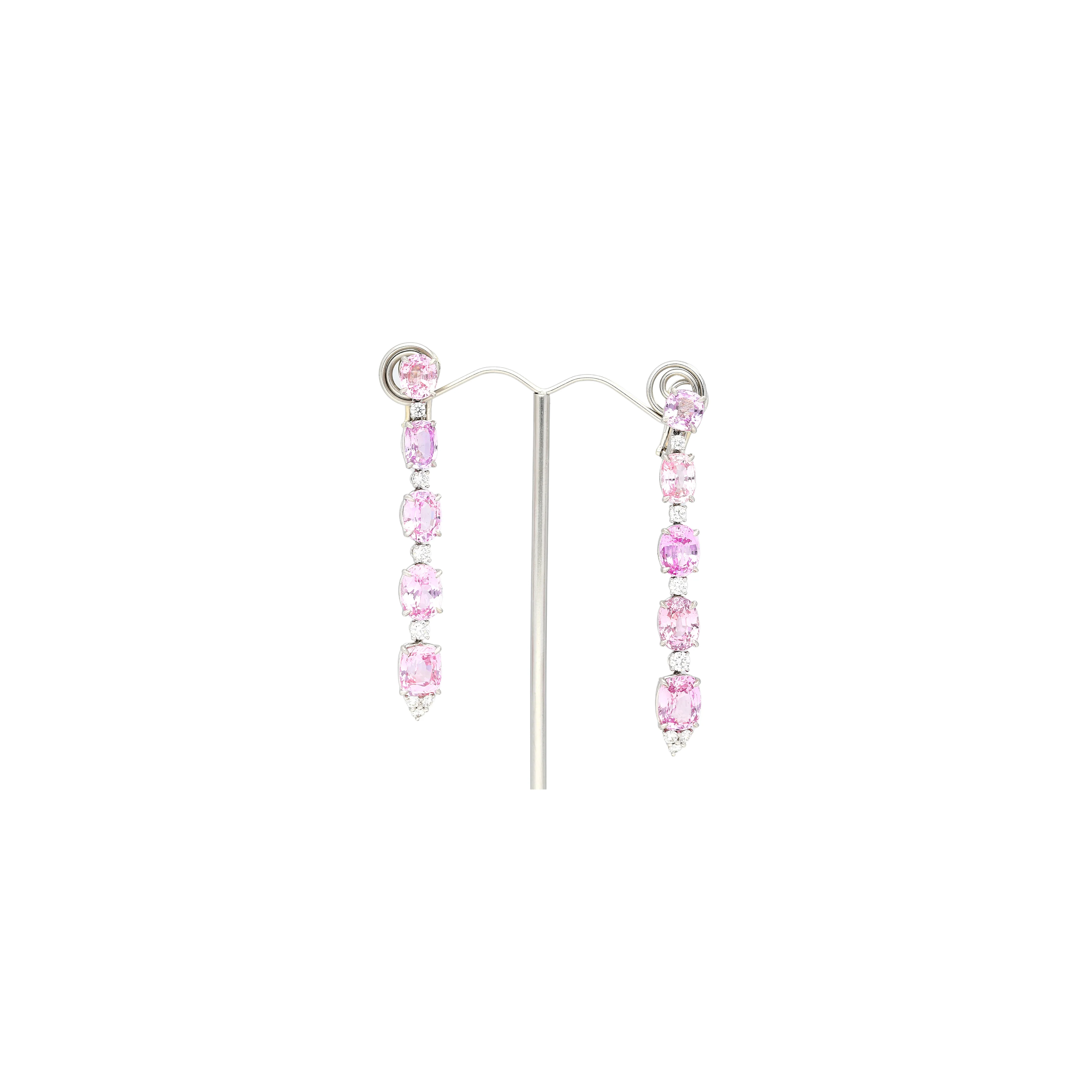 Platinum Set Color Changing Natural Pink Padparadscha Sapphire Dangle Earrings - Image 4