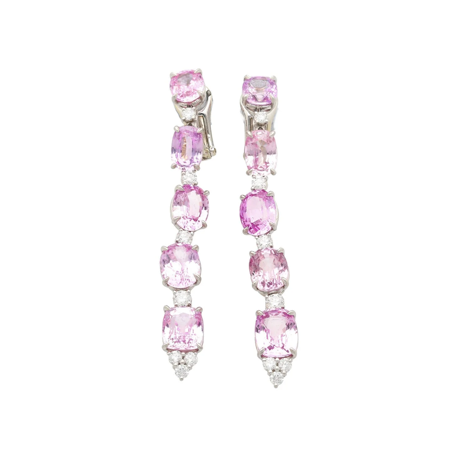 Platinum Set Color Changing Natural Pink Padparadscha Sapphire Dangle Earrings - Image 5