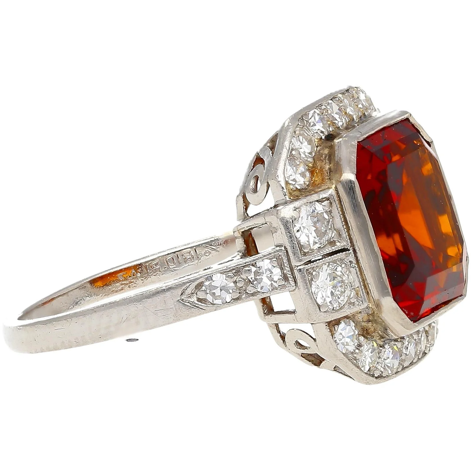 Platinum Vintage Retro 4.42 Carat Citrine Bezel & Diamond Halo Ring - Image 4