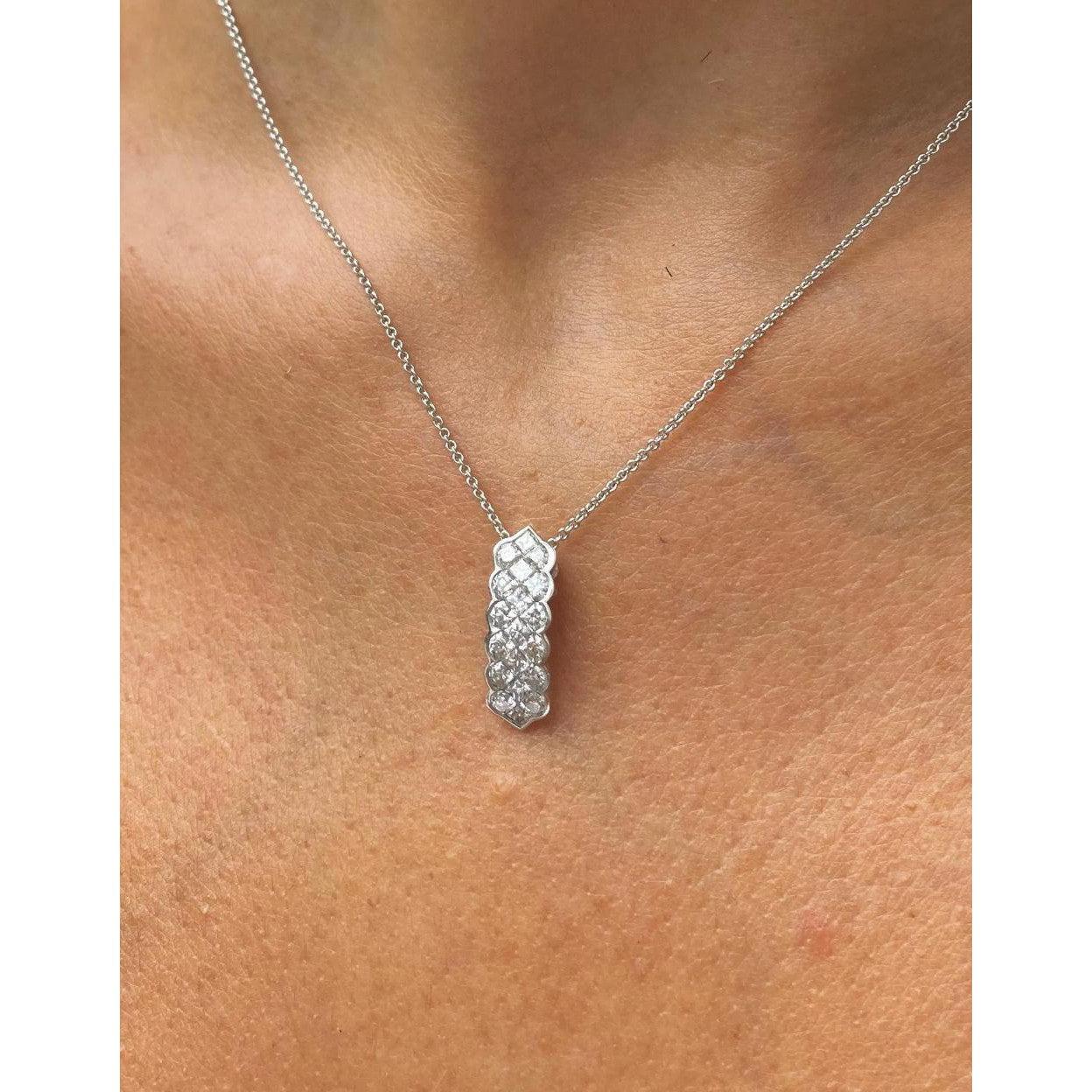 Princess Cut Cluster Pendant Drop Necklace in 18K White Gold - Image 2