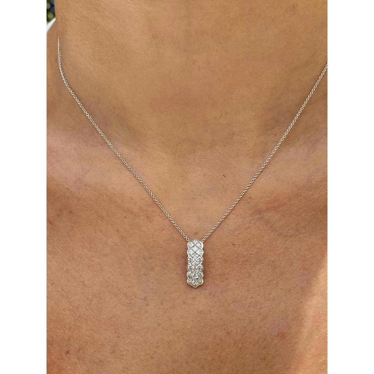Princess Cut Cluster Pendant Drop Necklace in 18K White Gold - Image 3