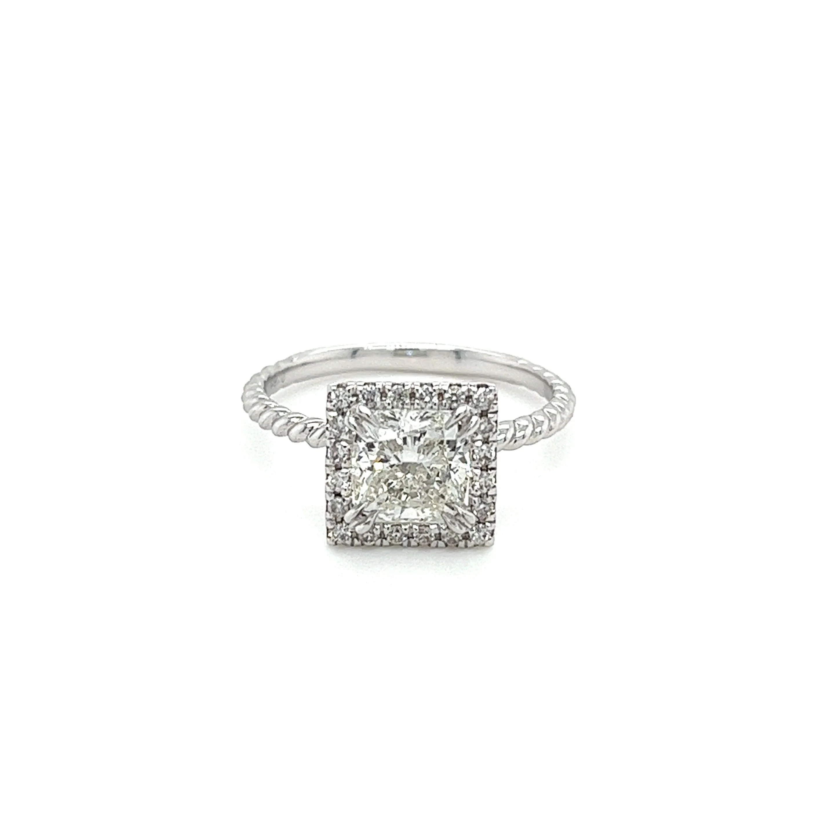 1.60 Carat Princess Cut Lab Grown Diamond Engagement Ring in 18K Rope Style Shank and Diamond Halo - Image 3