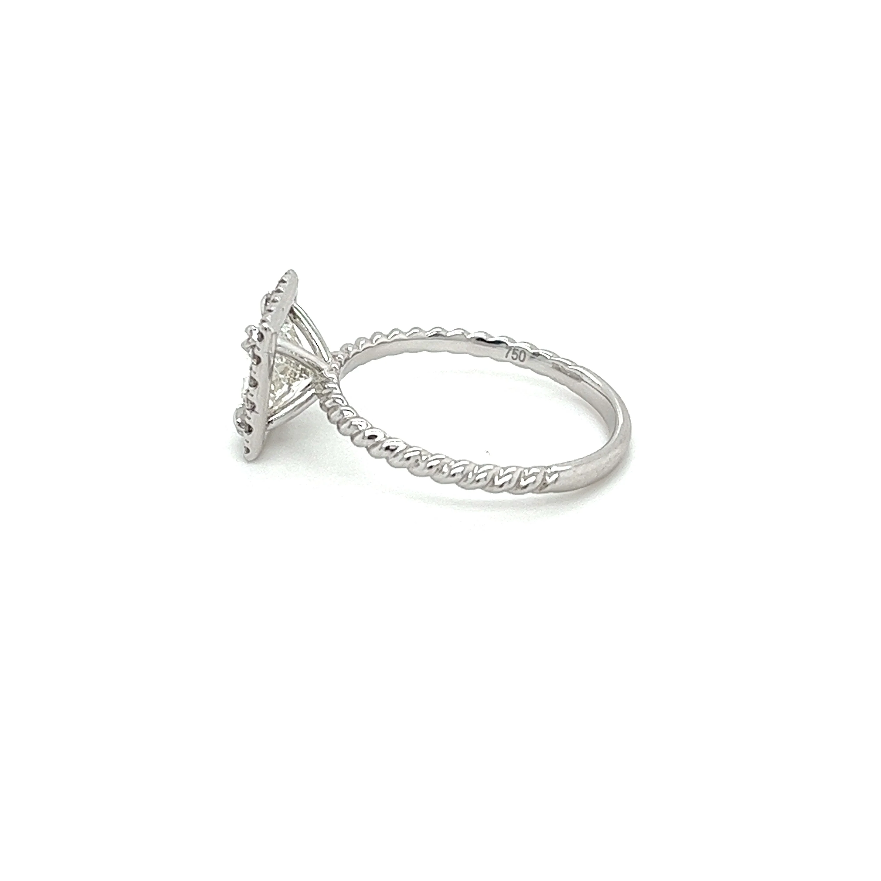 1.50 Carat Princess Cut Lab Grown Diamond Engagement Ring in 18K Rope Style Shank and Diamond Halo - Image 8