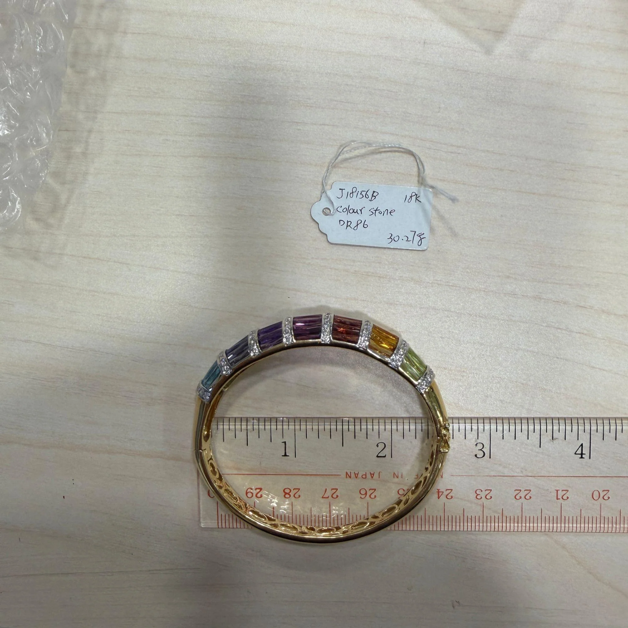 Rainbow Multi-Color Gemstone Baguette 18K Gold Band Bangle Bracelet - Image 11