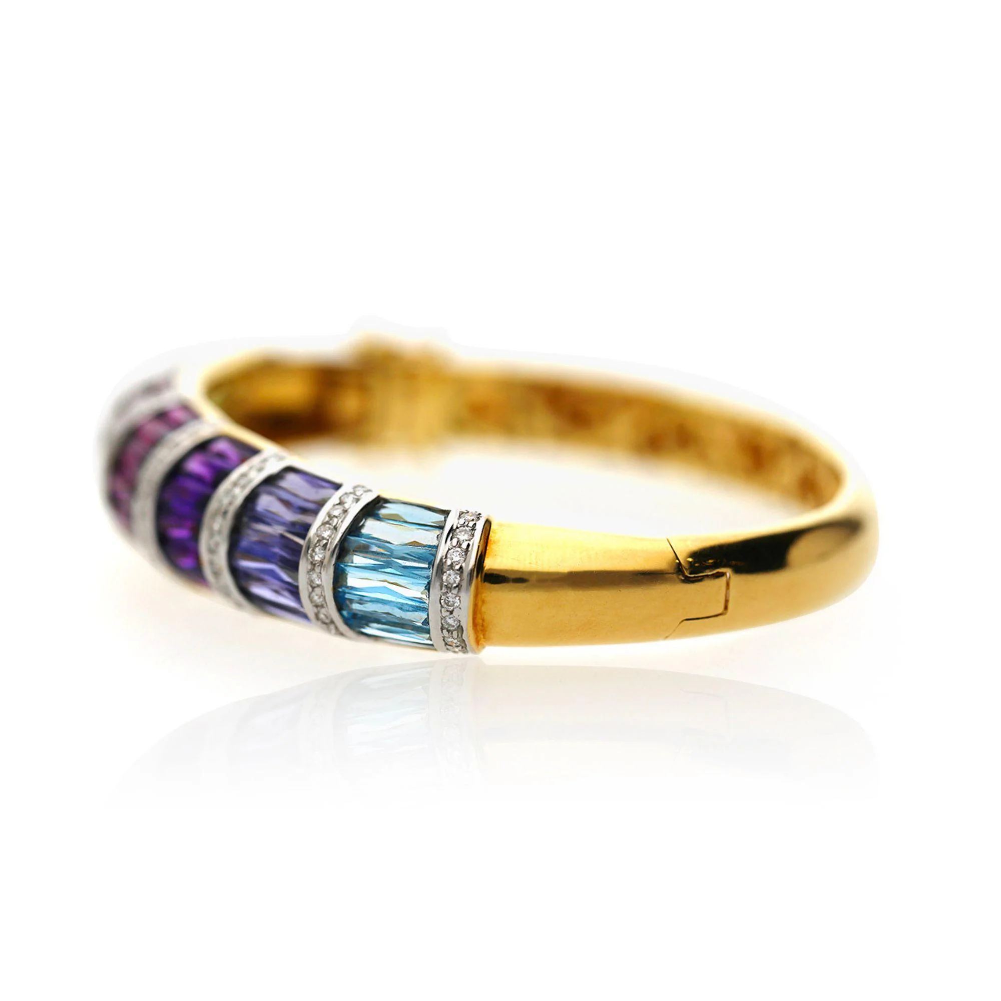 Rainbow Multi-Color Gemstone Baguette 18K Gold Band Bangle Bracelet - Image 3