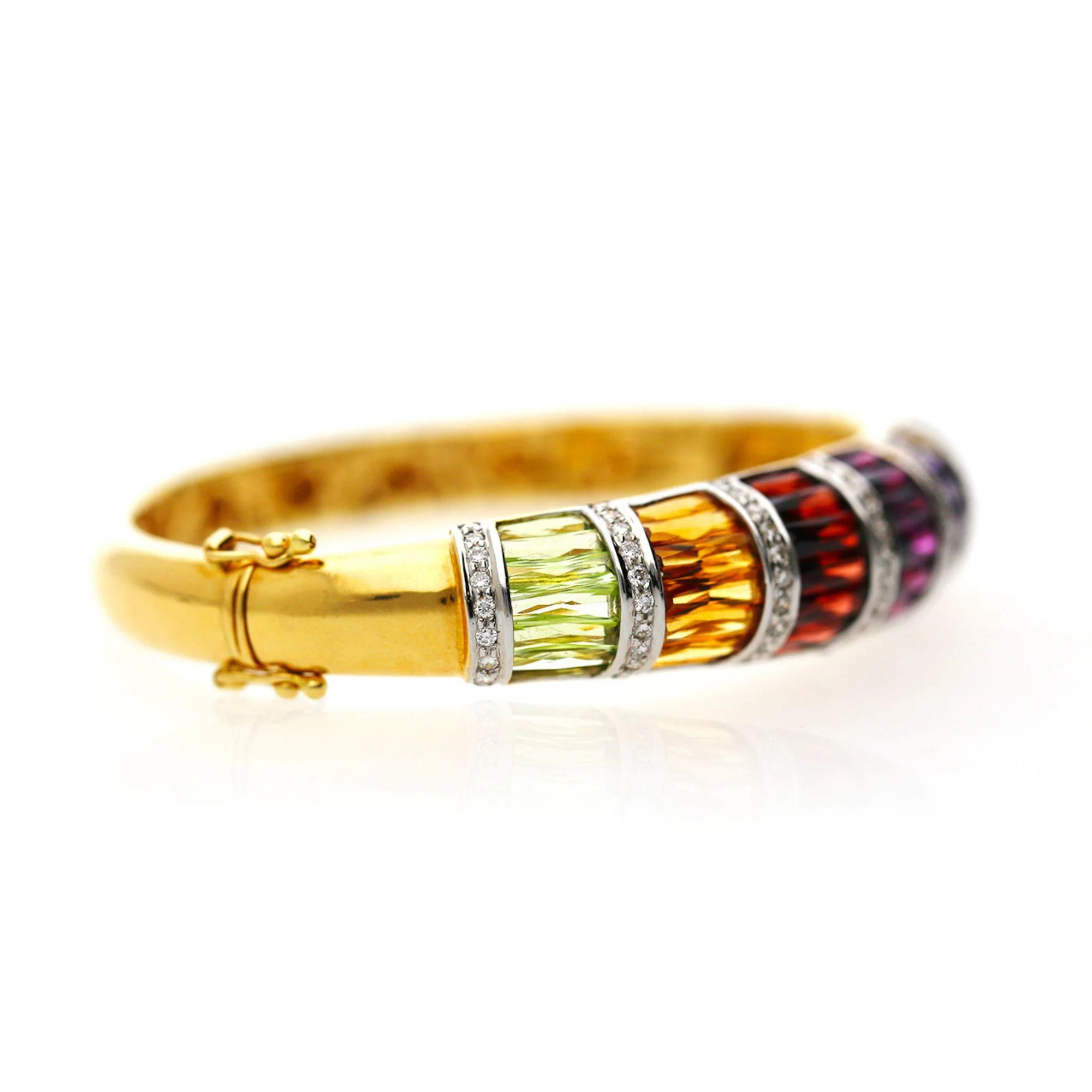 Rainbow Multi-Color Gemstone Baguette 18K Gold Band Bangle Bracelet - Image 4