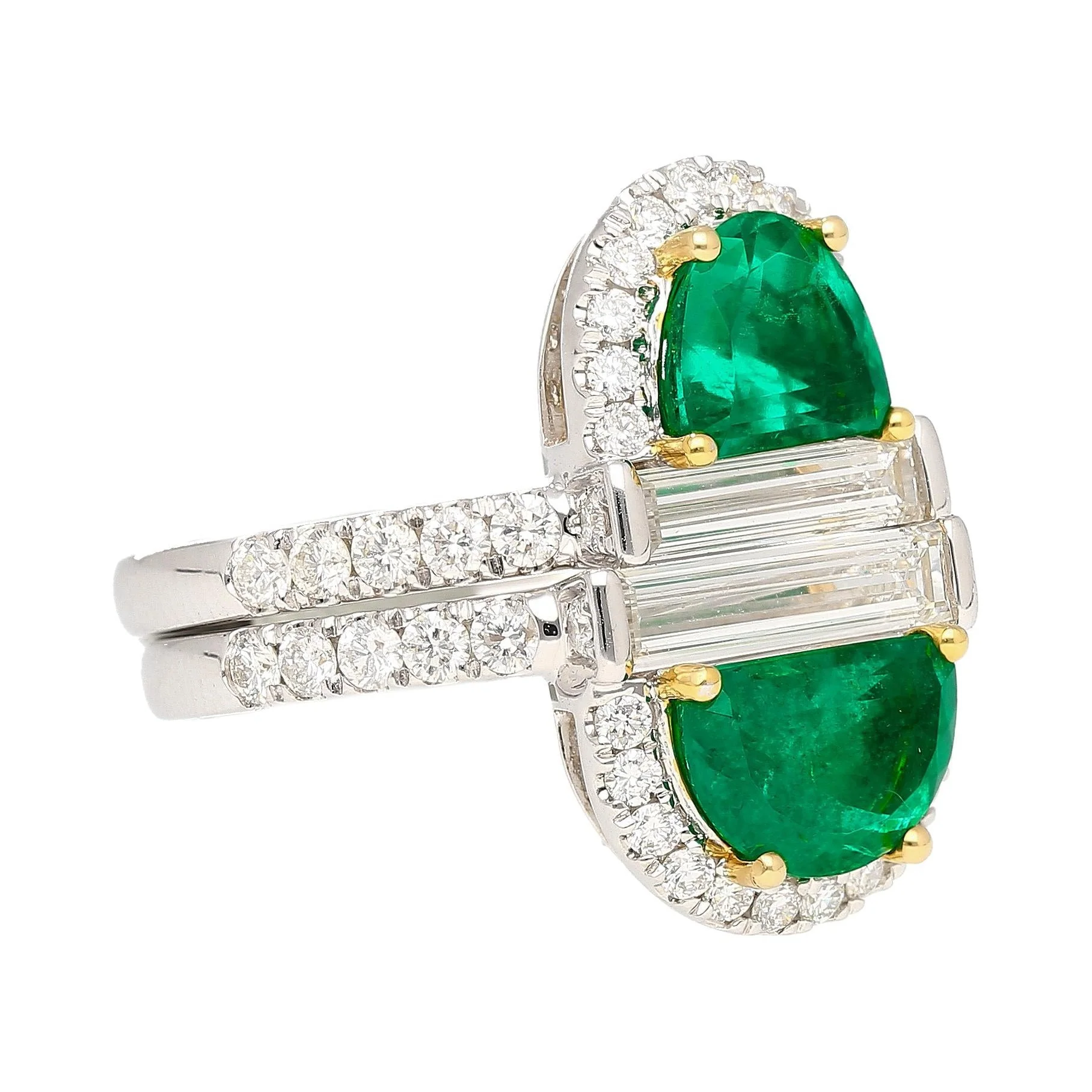 Rare Mariposa Vivid Green Muzo Old Mine Colombian Emerald and Diamond Stack Ring - Image 2