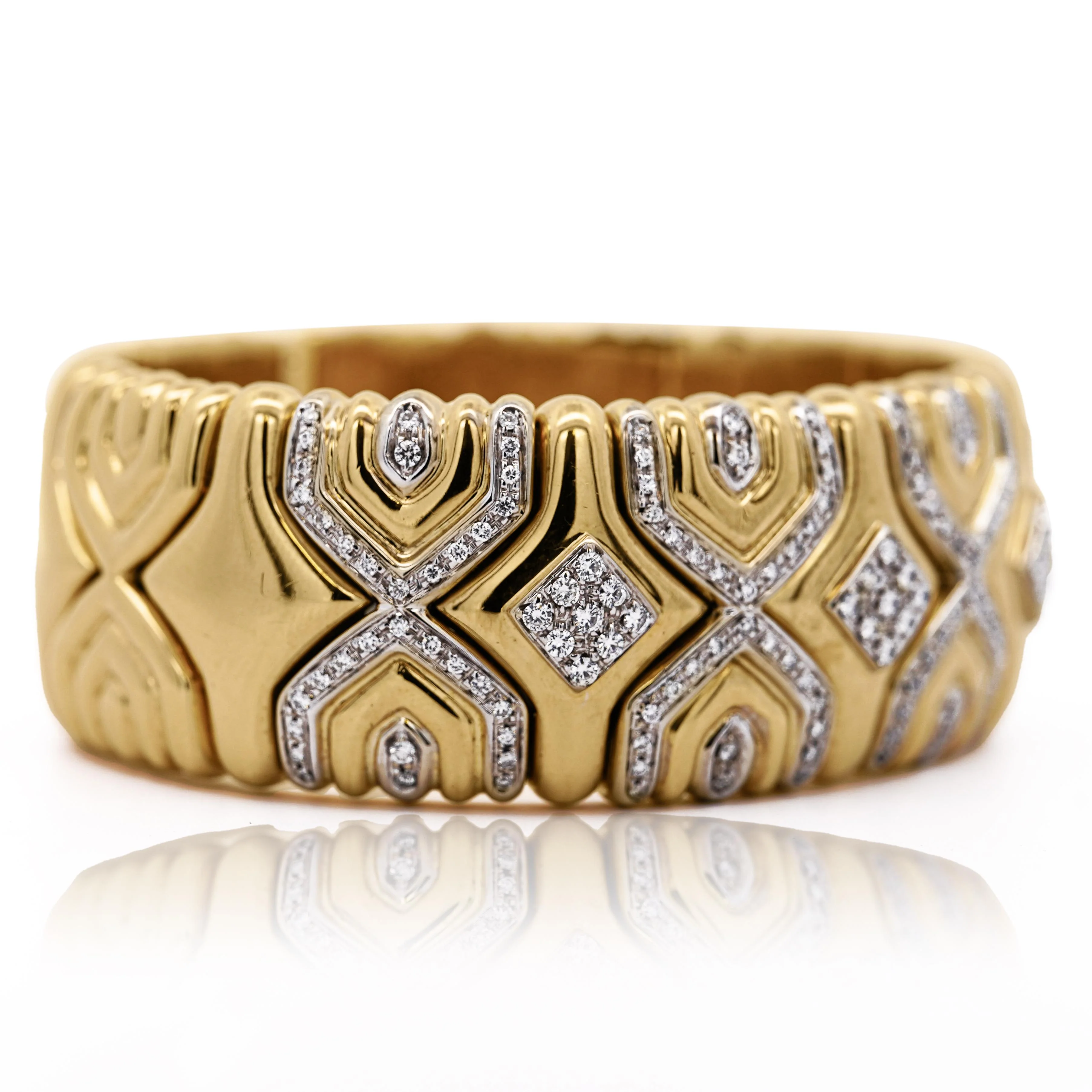 Retro 3 Carat Diamond Italian 18K Gold Vintage Cuff Bangle - Image 3