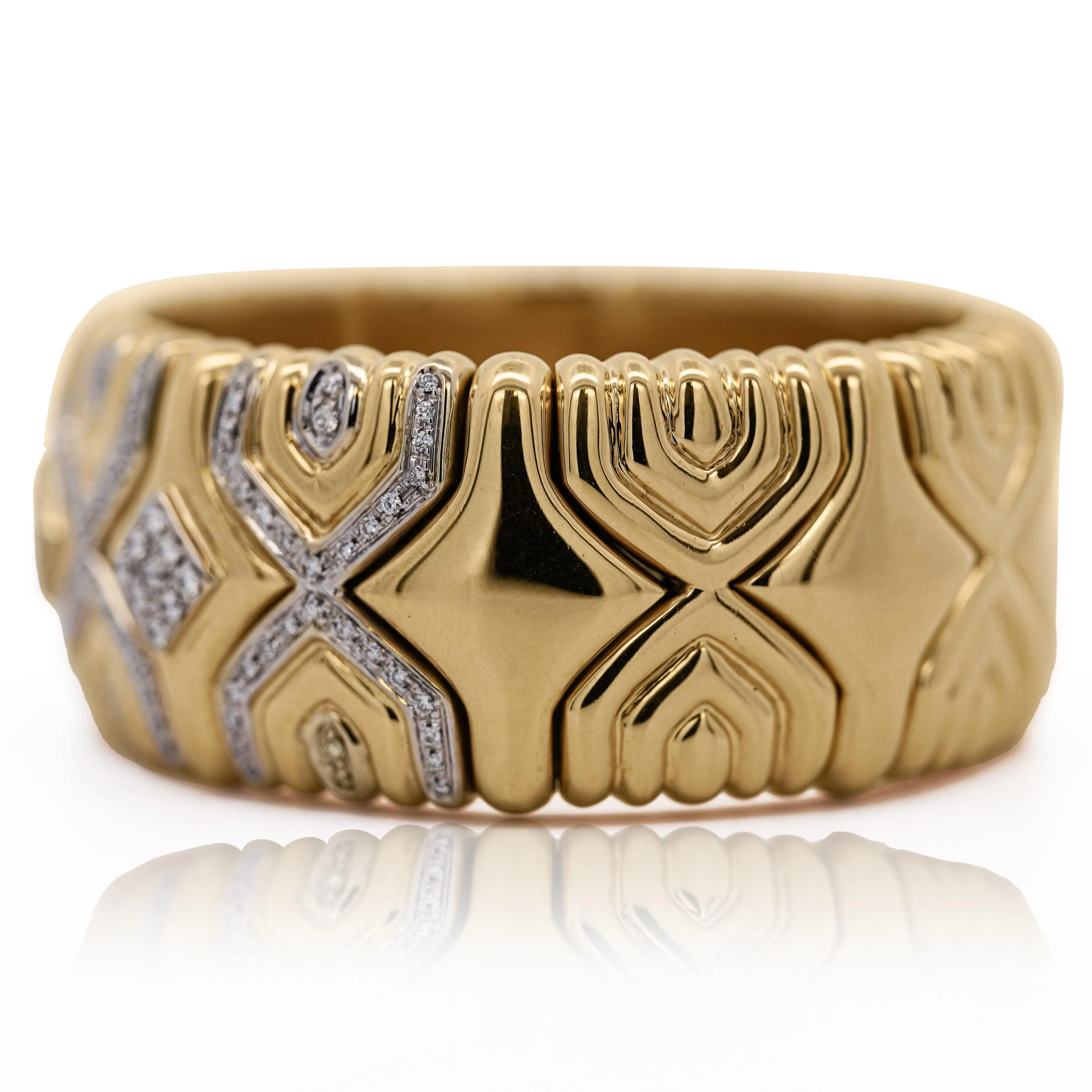 Retro 3 Carat Diamond Italian 18K Gold Vintage Cuff Bangle - Image 4