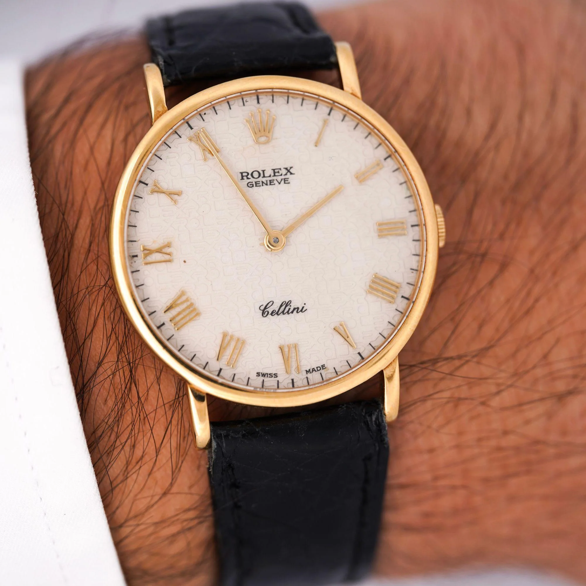 Rolex Cellini Ivory Jubilee 32mm Dial 18K Gold On Leather Watch - Image 3