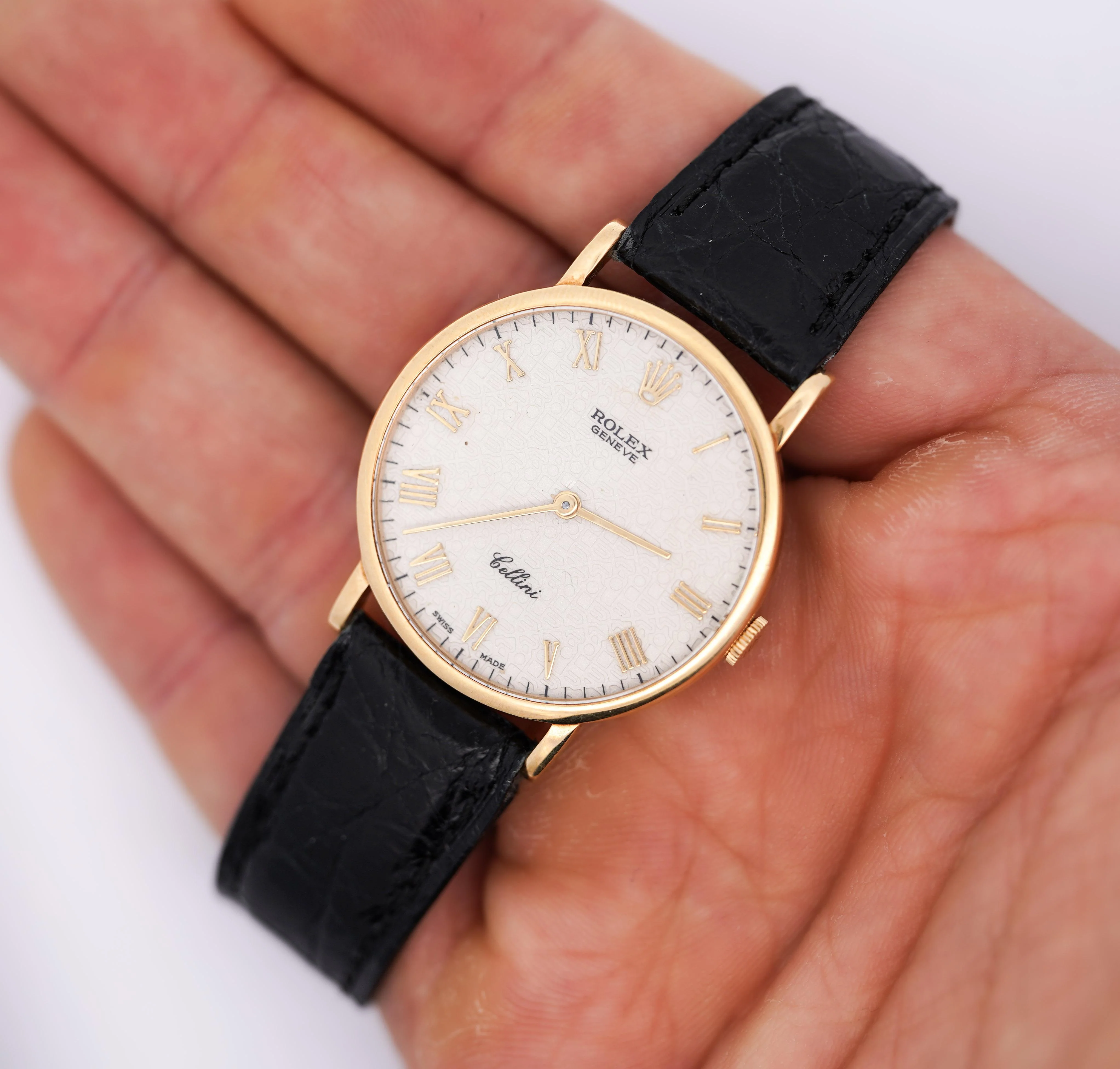 Rolex Cellini Ivory Jubilee 32mm Dial 18K Gold On Leather Watch - Image 9
