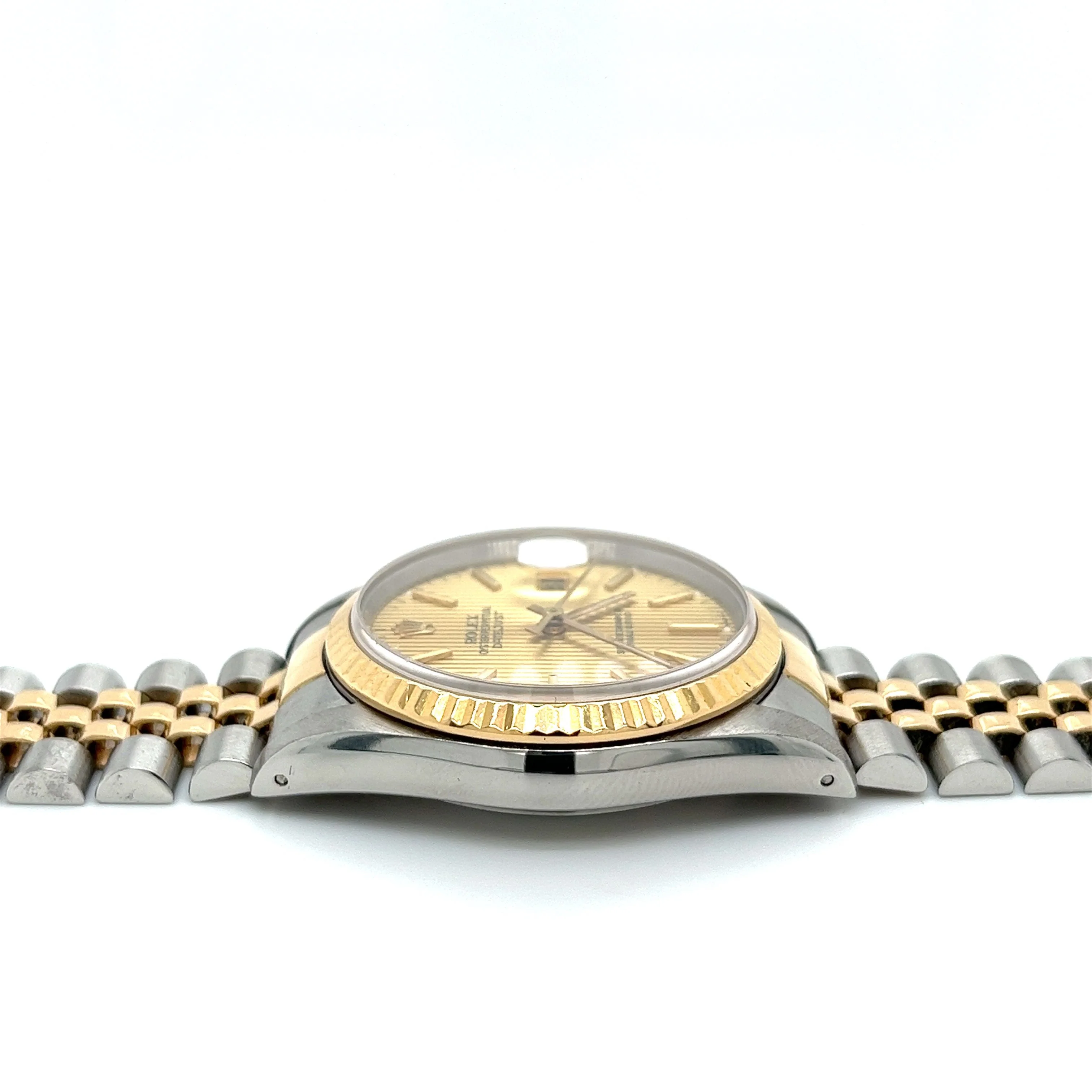 Rolex DateJust 36MM Champagne Tapestry Fluted Dial & Bezel in Two-Tone 18K And Stainless Steel With Jubilee Bracelet and Date and Rolex Box - Image 3