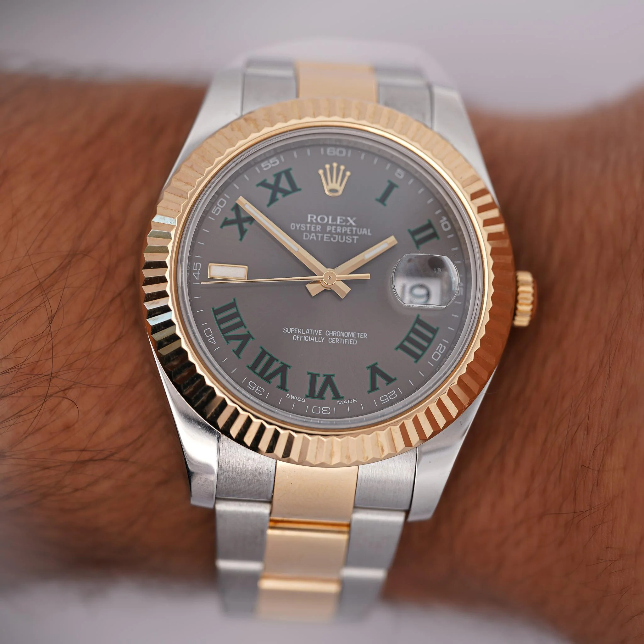 Rolex Datejust II Wimbledon Gray Slate Roman Dial Two Tone On Oyster Watch - Image 5