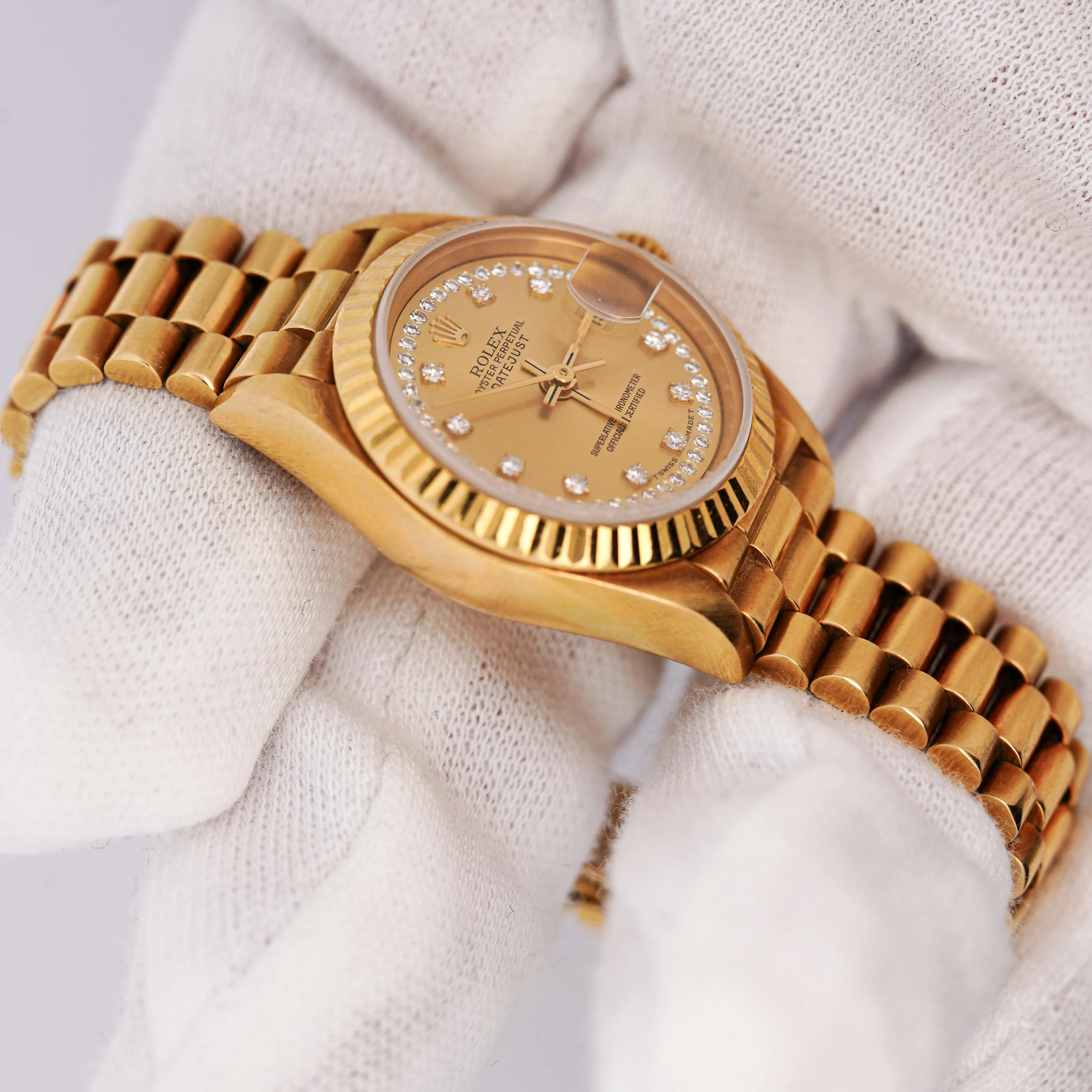 Rolex Datejust Presidential Champagne 18K Gold Diamond Dial Fluted Watch - Image 10