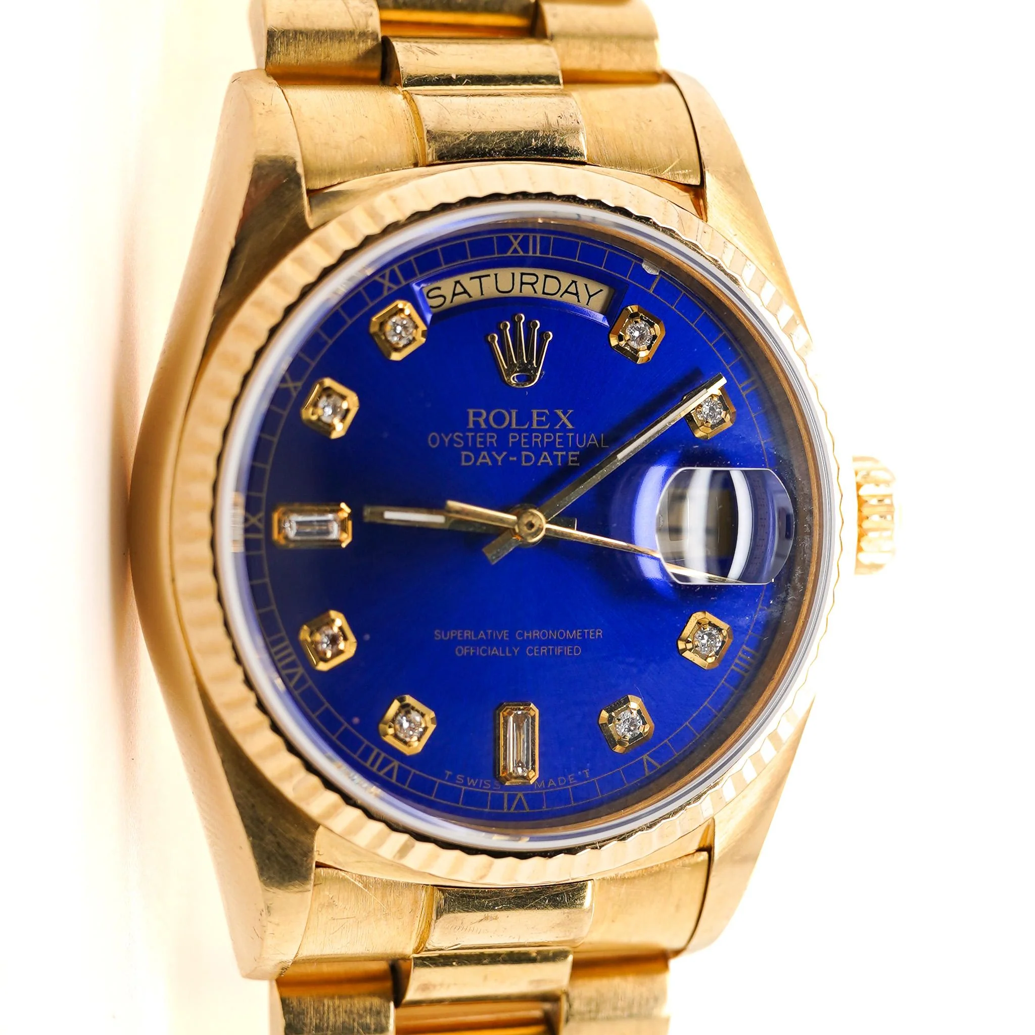 Rolex Day-Date 36mm 18038 Night Blue Diamond Dial 18K Gold Watch - Image 12