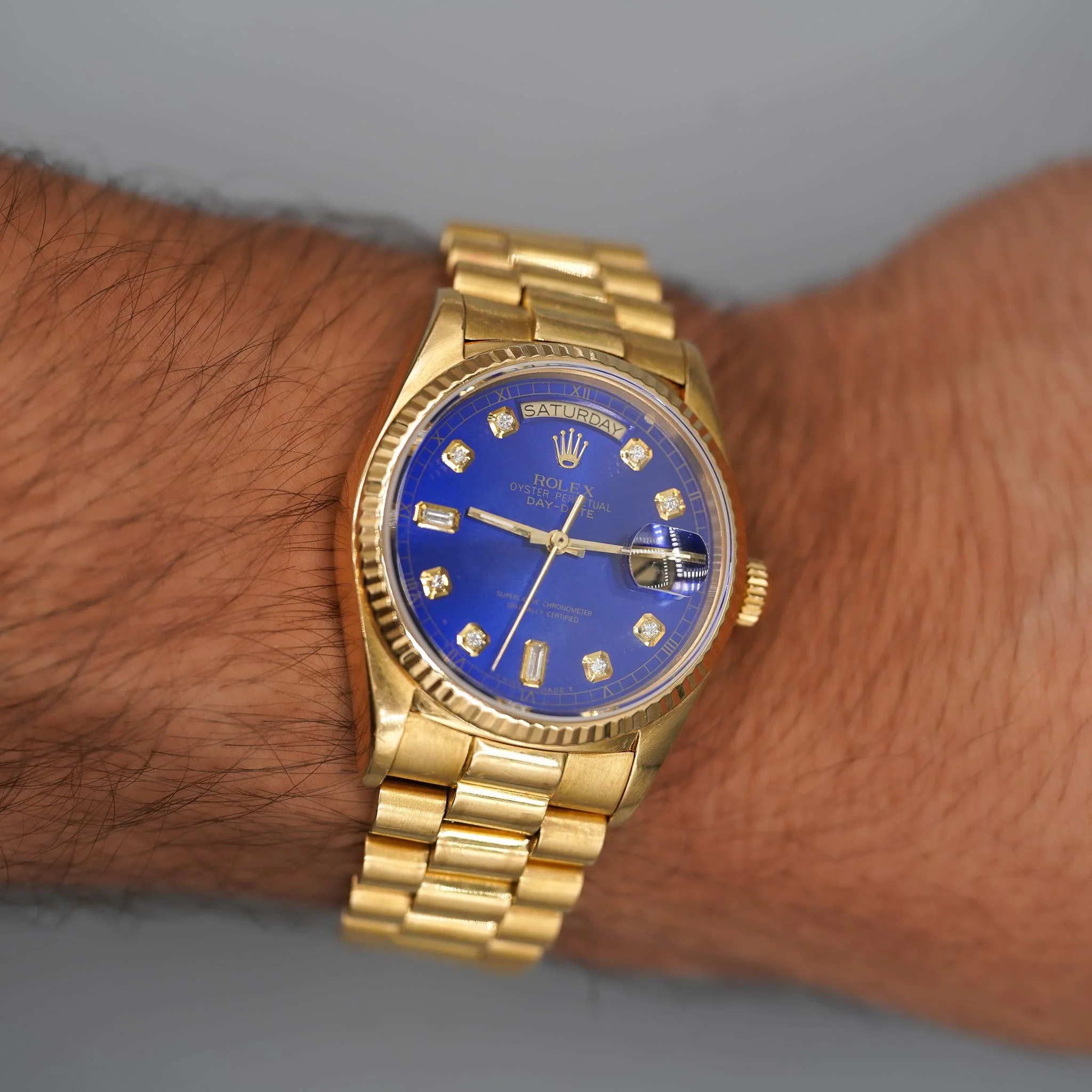 Rolex Day-Date 36mm 18038 Night Blue Diamond Dial 18K Gold Watch - Image 5