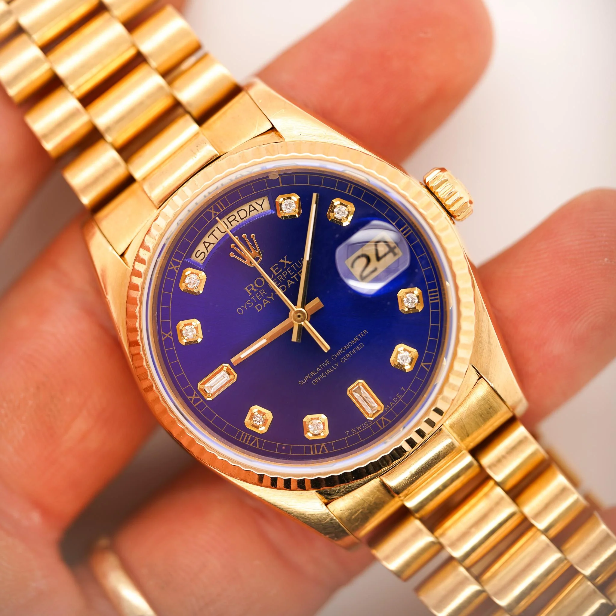 Rolex Day-Date 36mm 18038 Night Blue Diamond Dial 18K Gold Watch - Image 6
