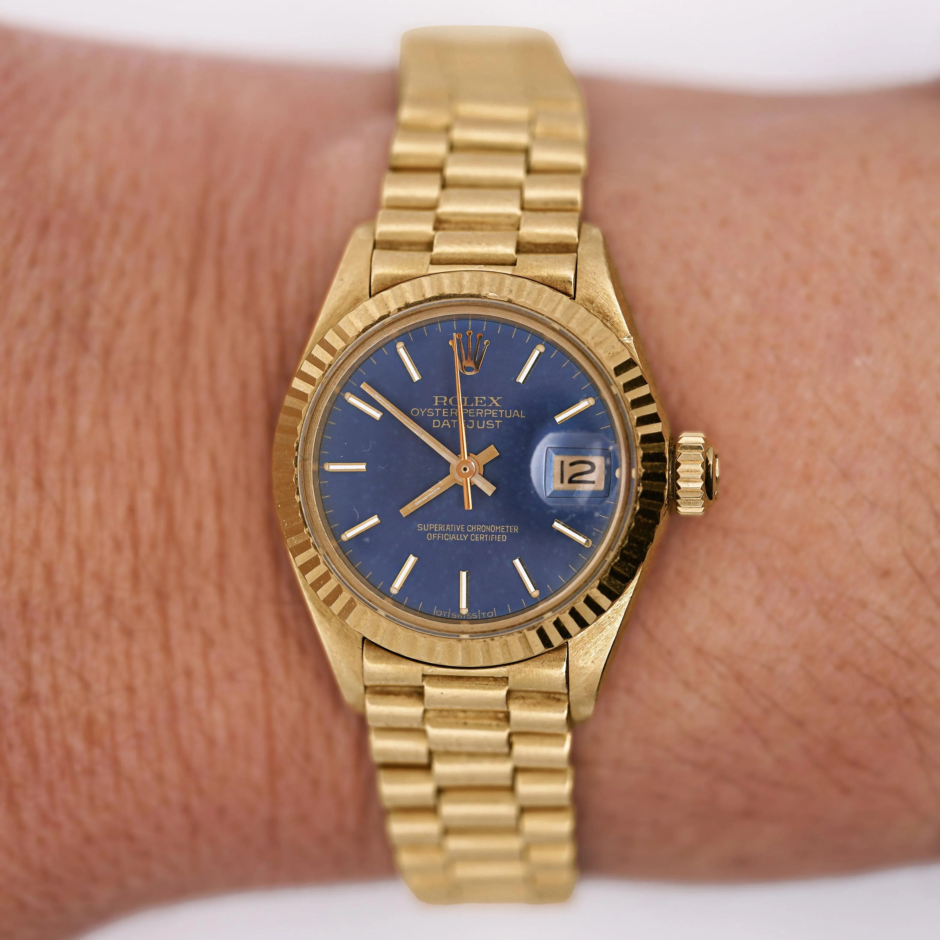 Rolex Lady DateJust 6917 Blue Dial 18K Gold President Bracelet Watch - Image 3