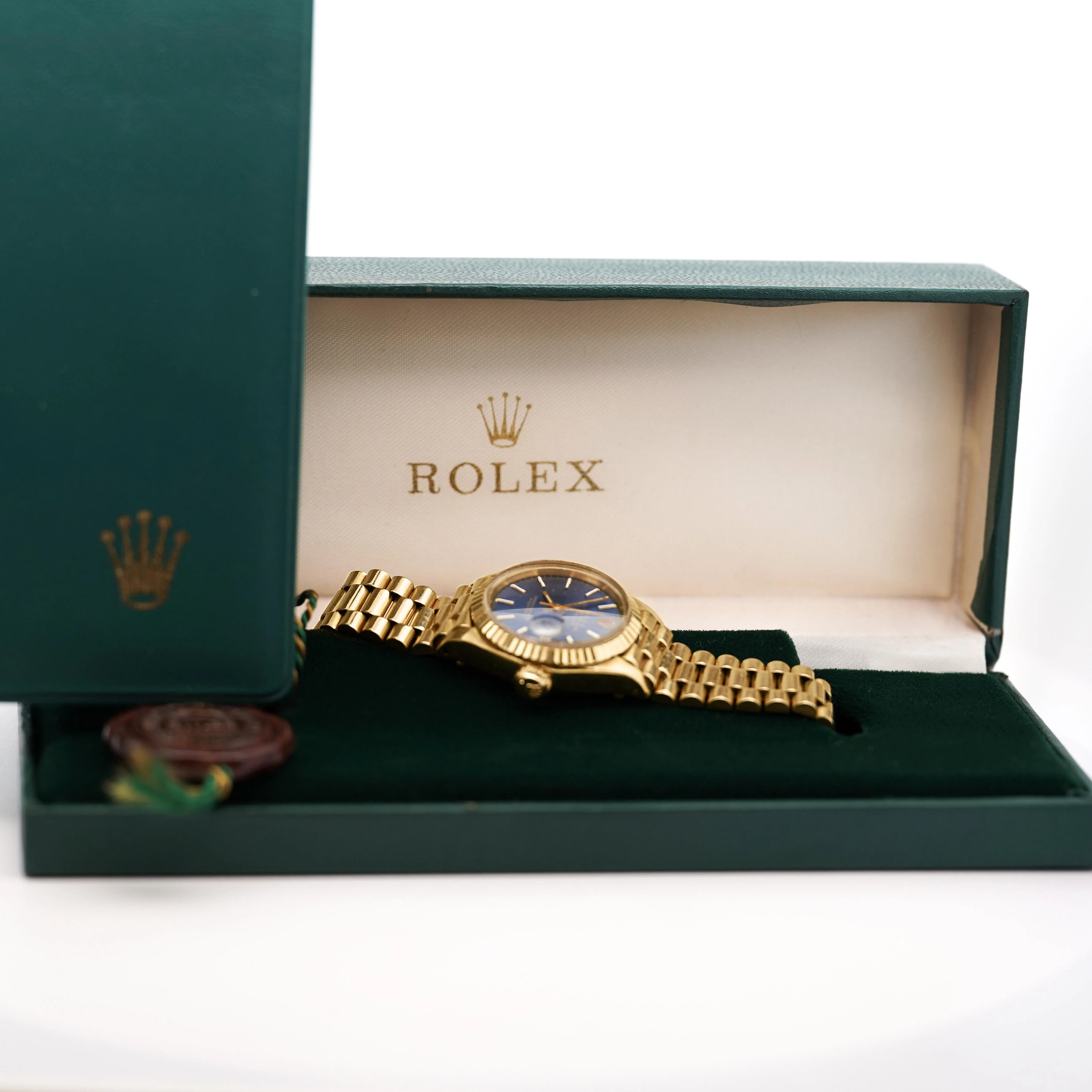 Rolex Lady DateJust 6917 Blue Dial 18K Gold President Bracelet Watch - Image 6