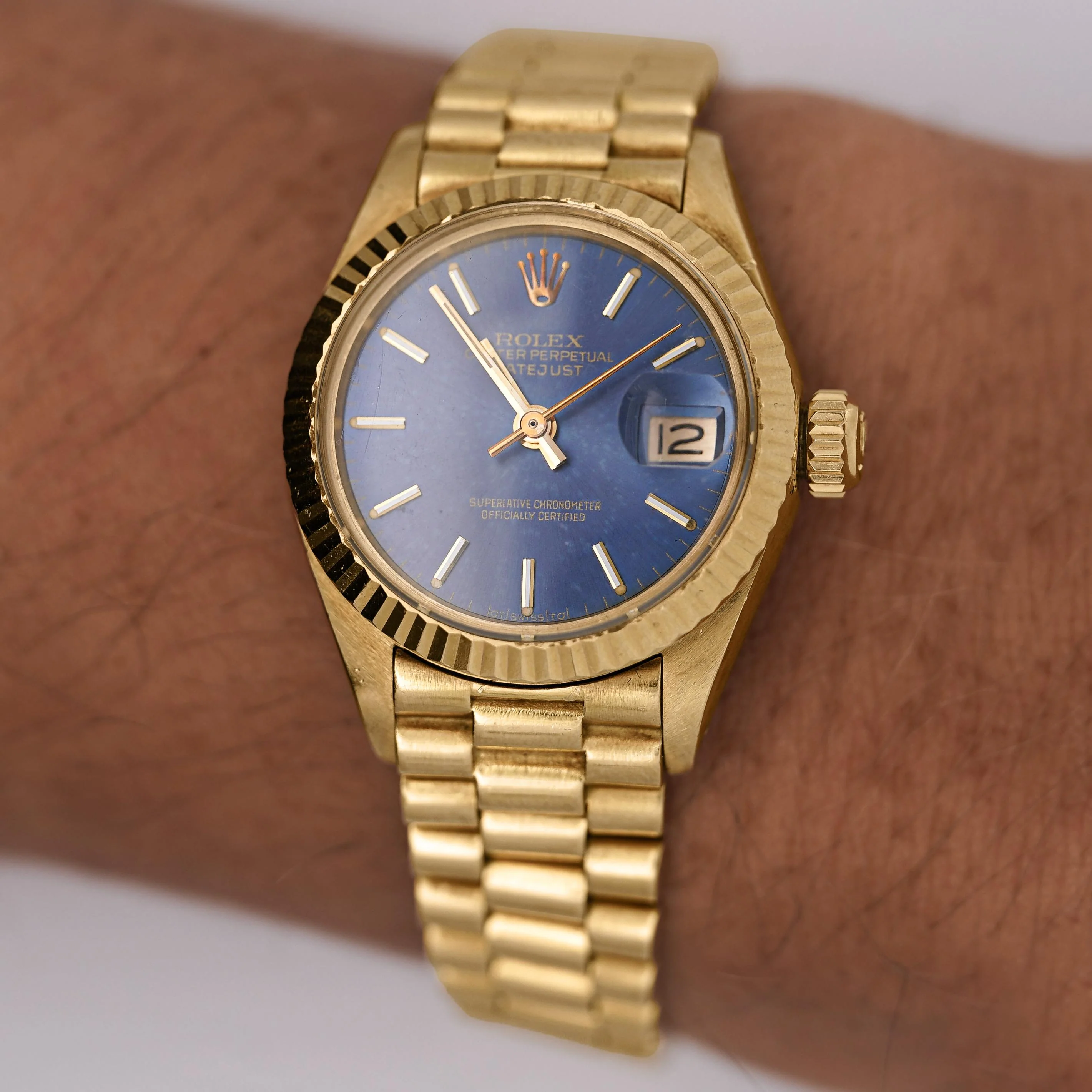 Rolex Lady DateJust 6917 Blue Dial 18K Gold President Bracelet Watch - Image 8