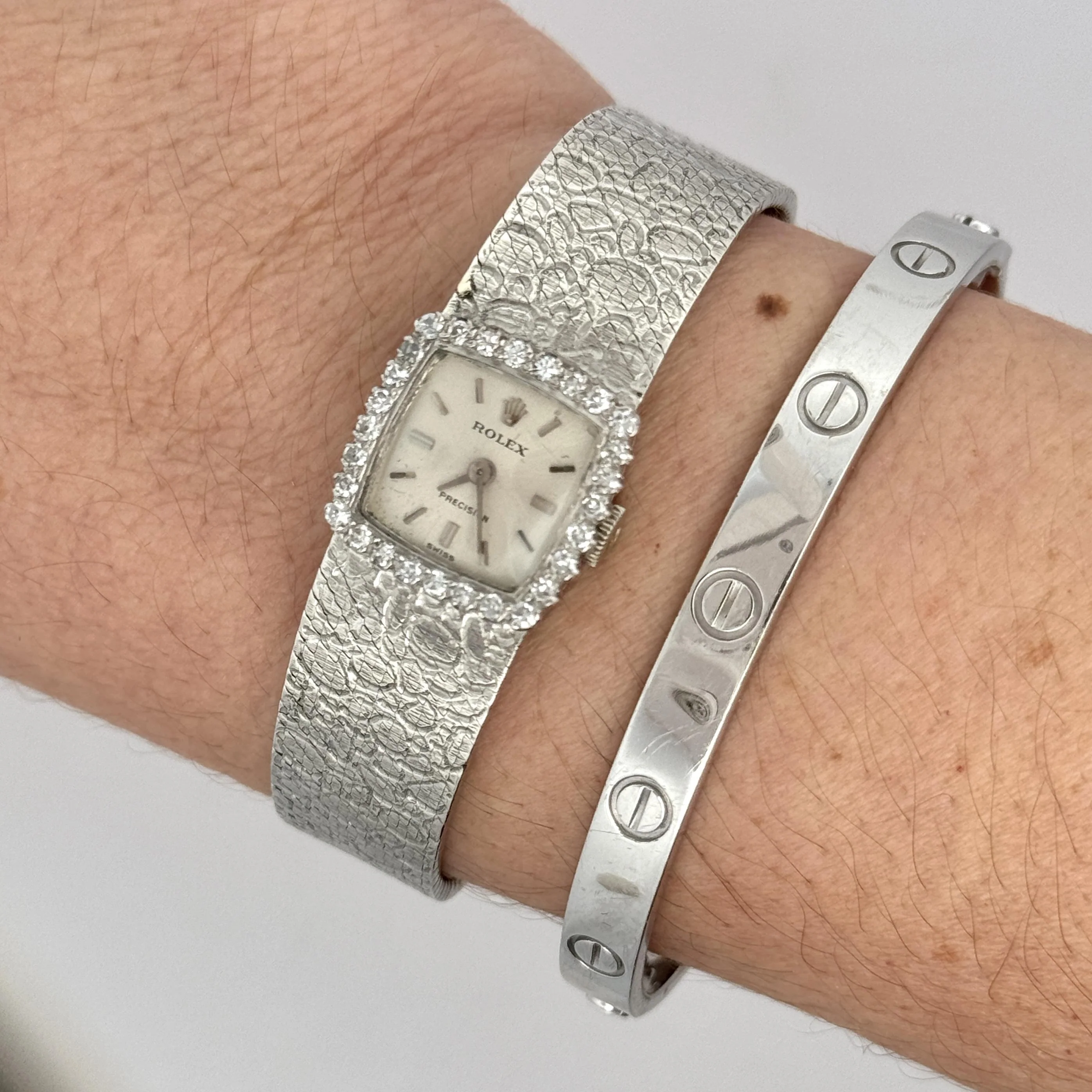 Reserved - Rolex Precision 18K White Gold 18mm Diamond Bezel Watch - Image 10