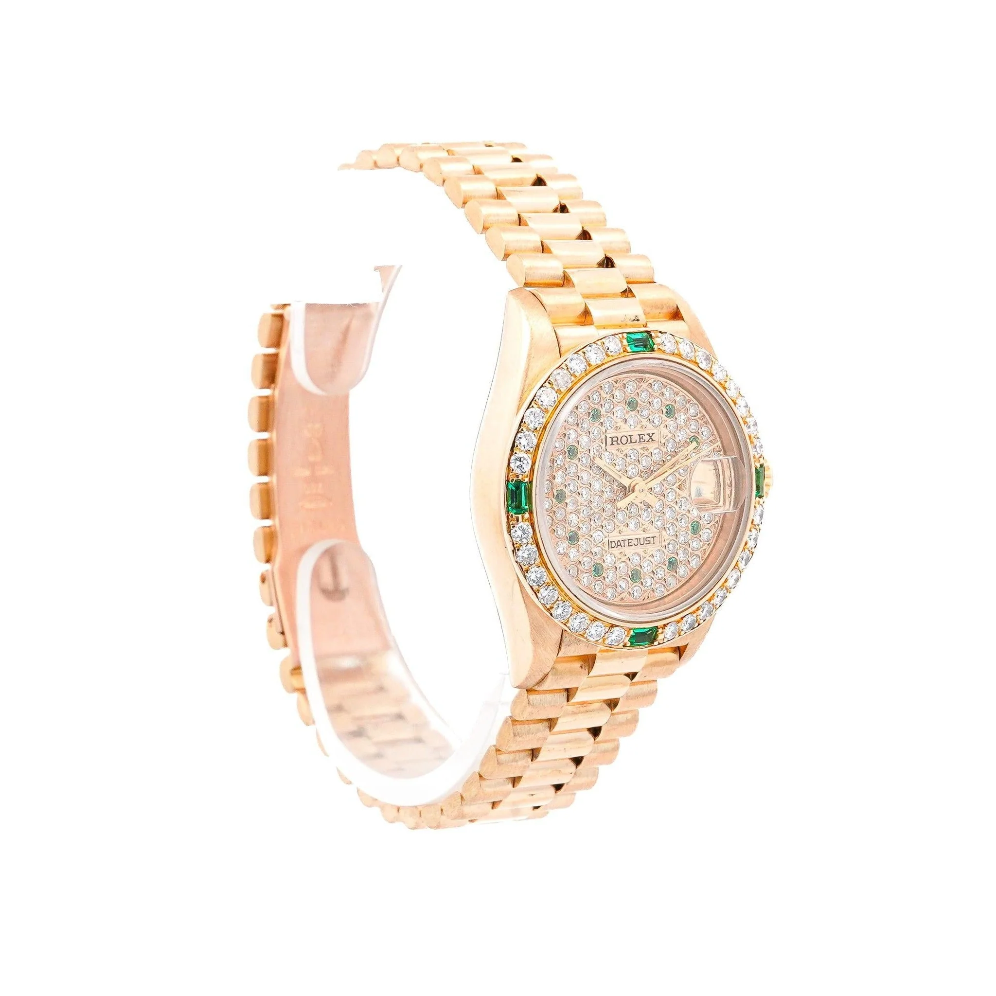 Rolex Datejust 26mm 18K Gold Emerald Diamond Ladies Watch - Image 2