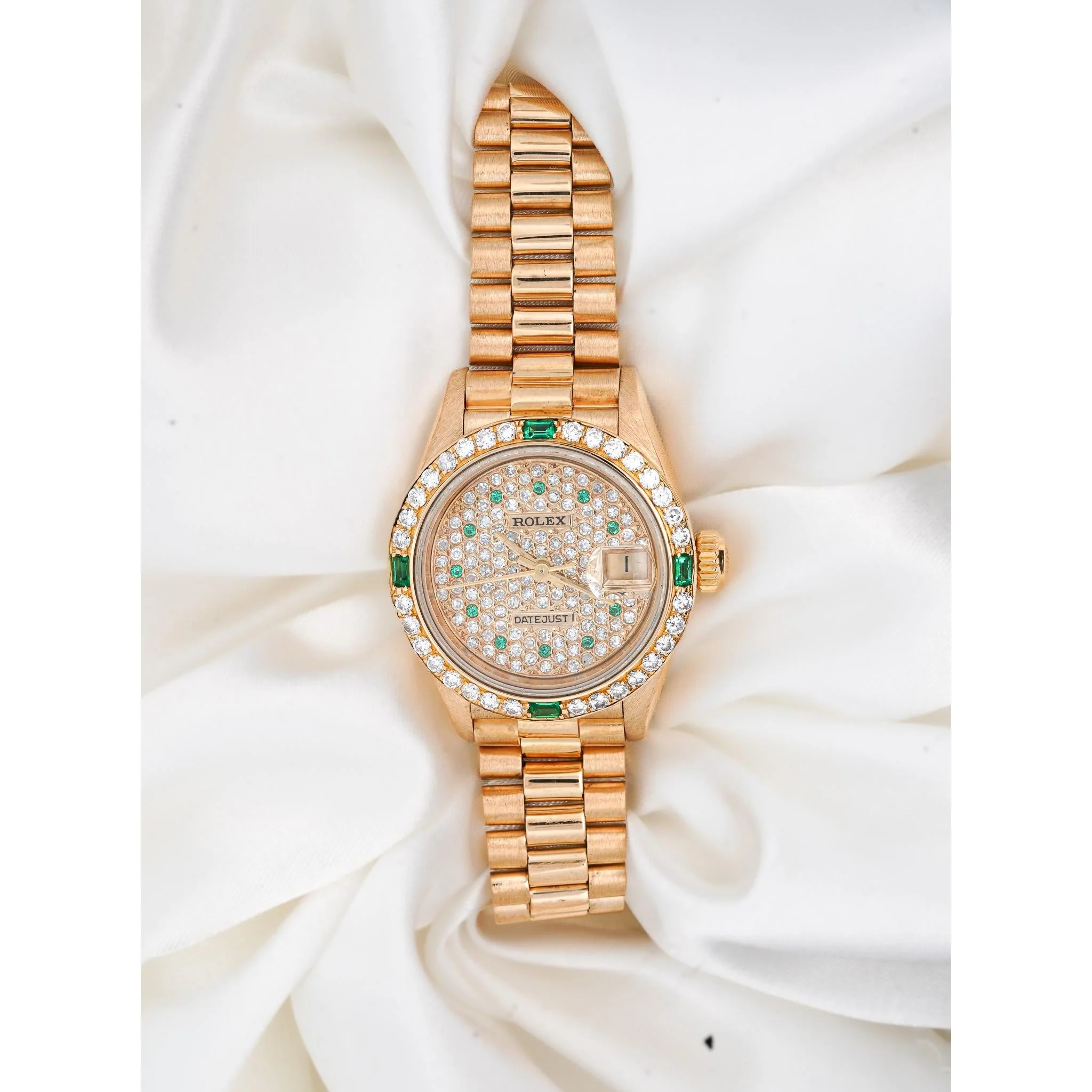 Rolex Datejust 26mm 18K Gold Emerald Diamond Ladies Watch - Image 6