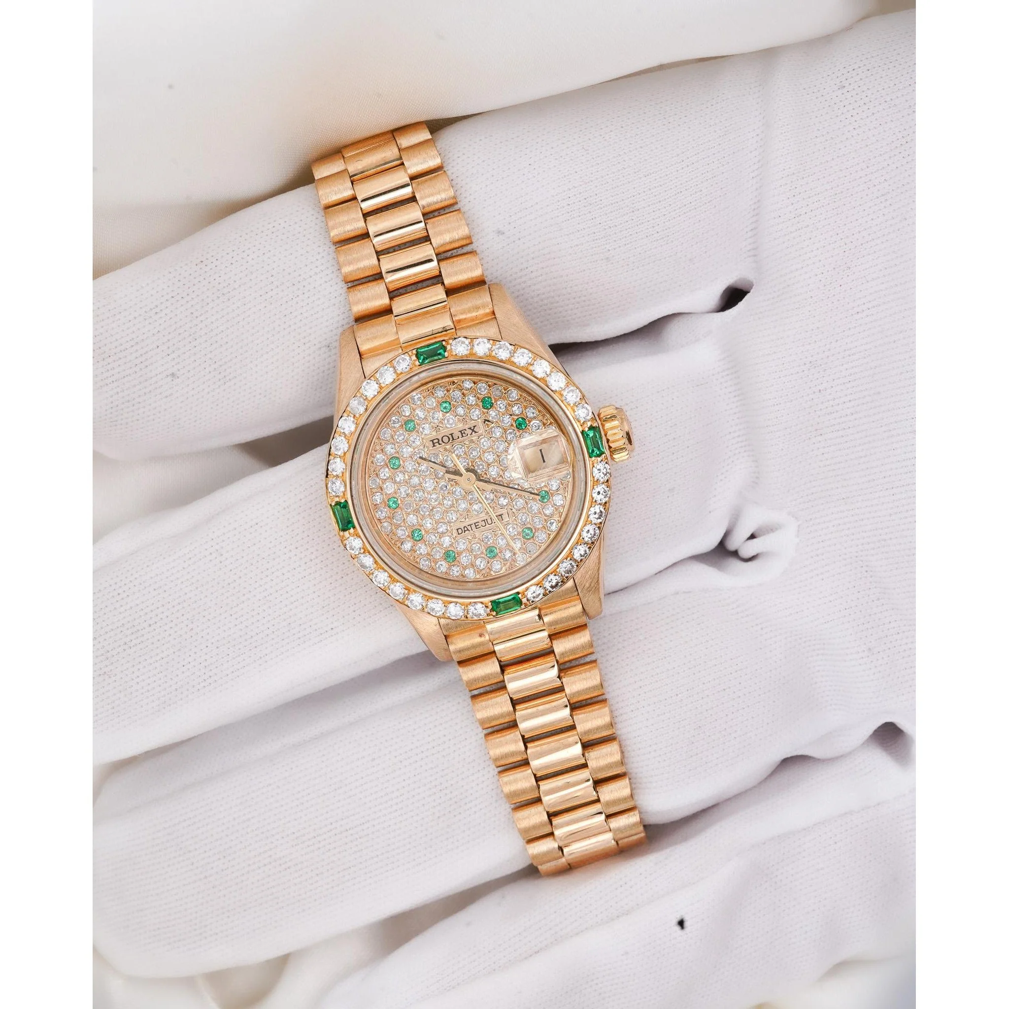 Rolex Datejust 26mm 18K Gold Emerald Diamond Ladies Watch - Image 7