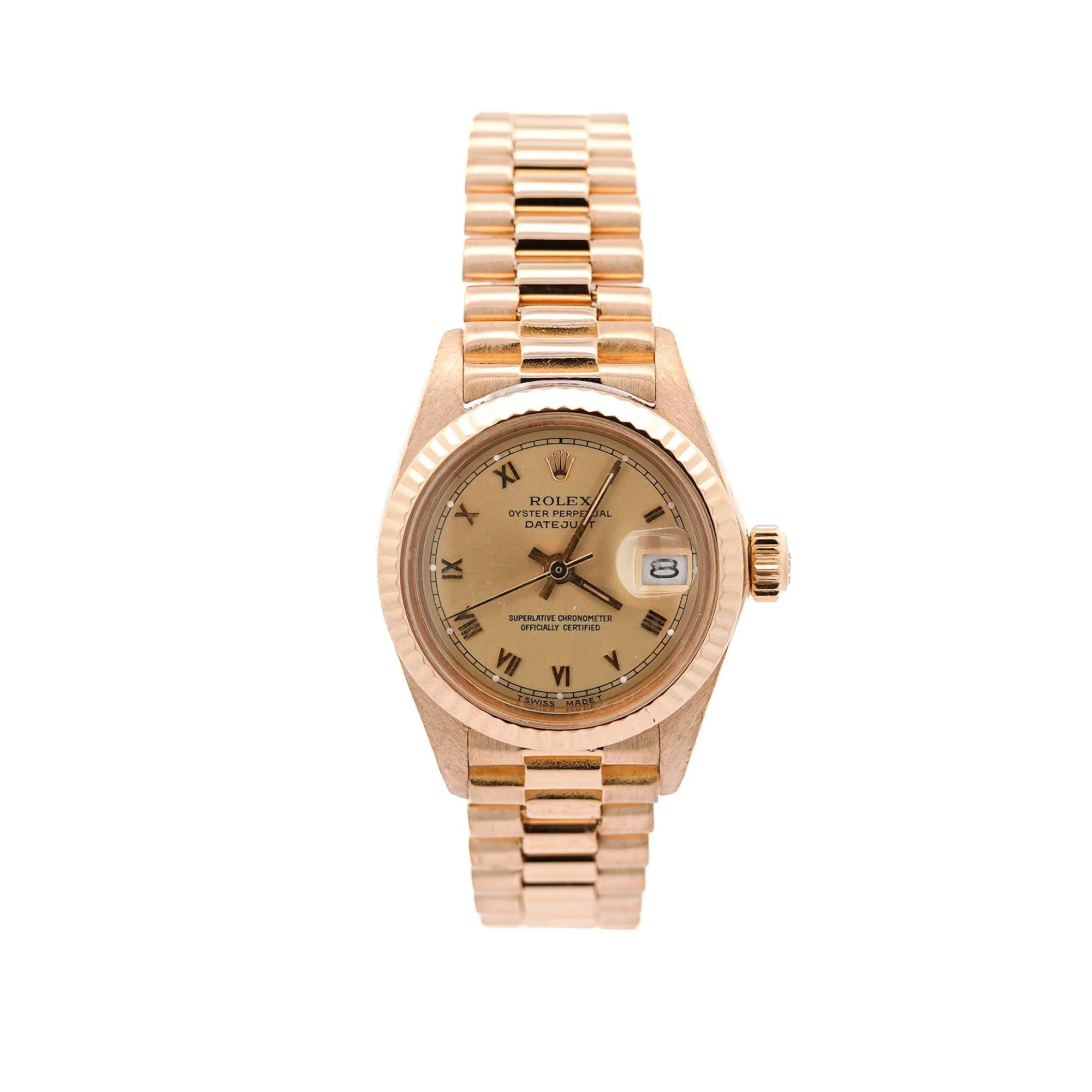 Rolex President Datejust 26mm Fluted 18K Gold Ladies Watch - Image 6