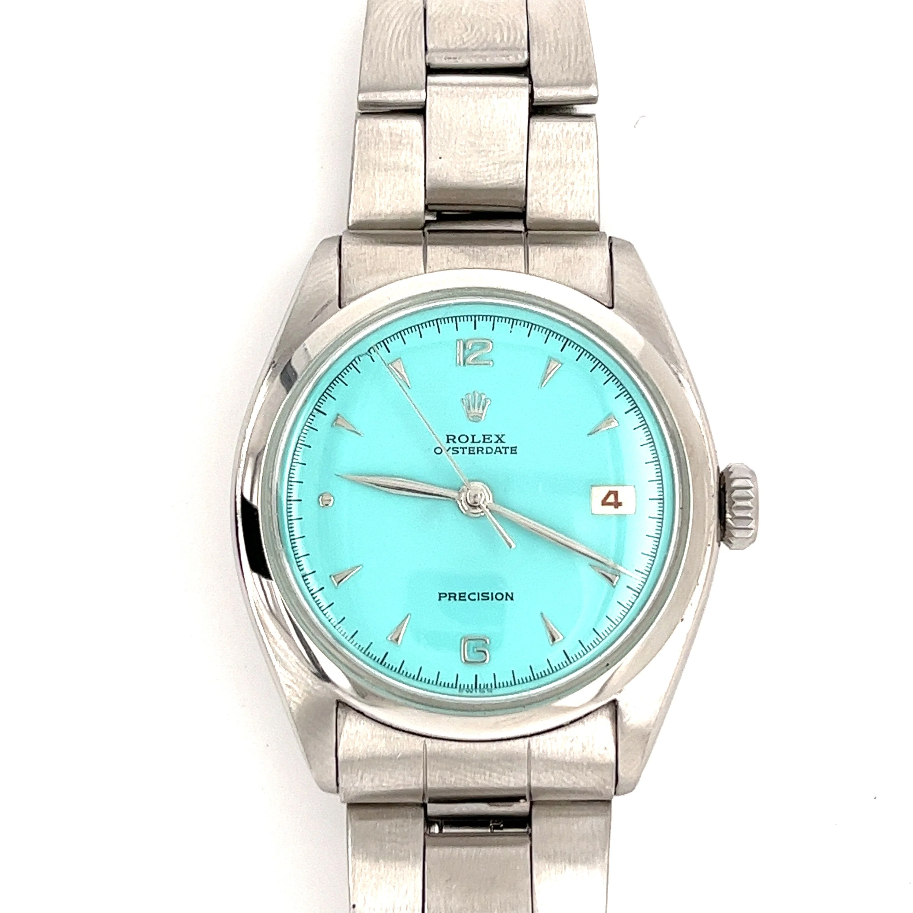 Rolex Turquoise Blue Oyster Perpetual Date Precision 36mm Vintage 1963 Watch In Stainless Steel With Oyster Bracelet - Image 4