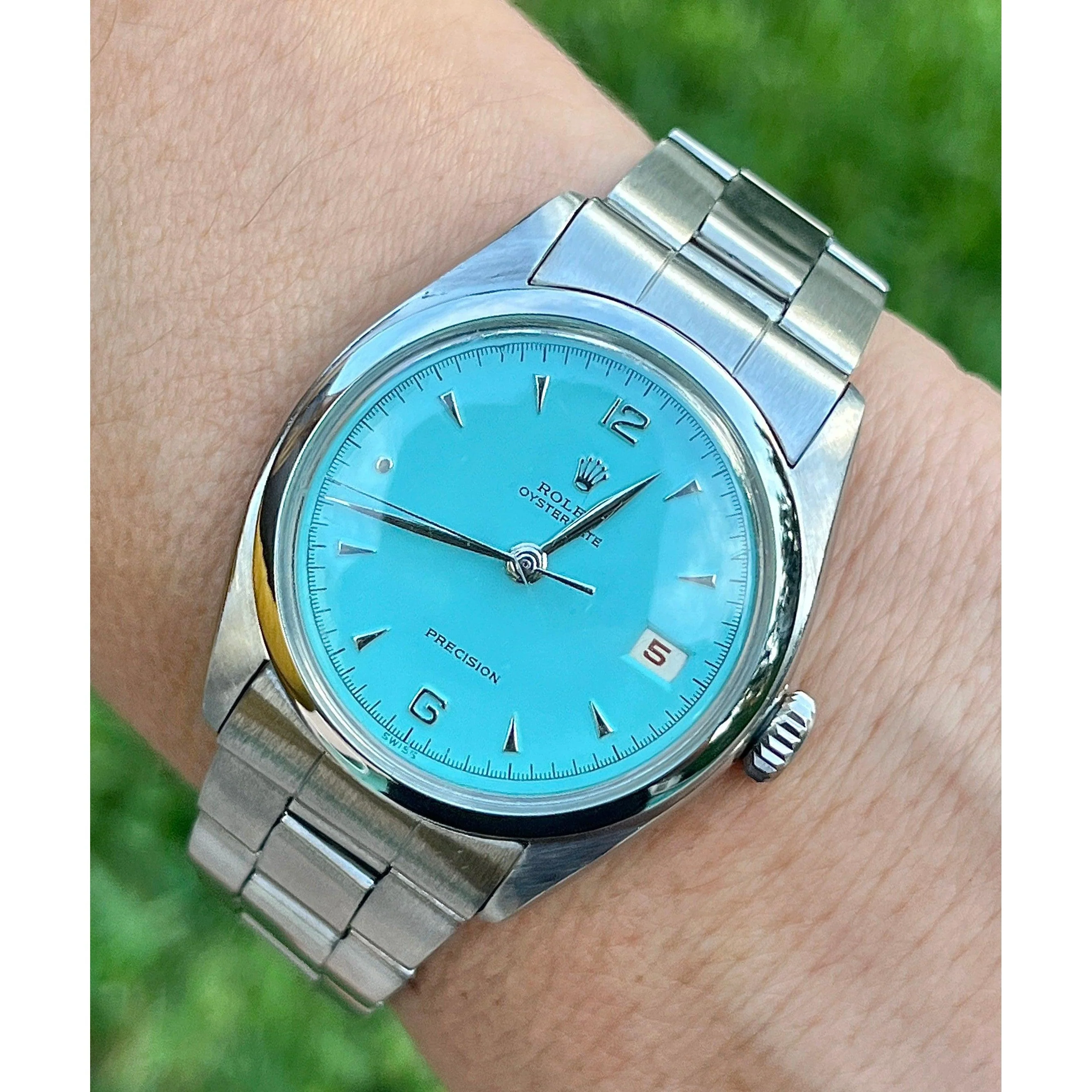 Rolex Turquoise Blue Oyster Perpetual Date Precision 36mm Vintage 1963 Watch In Stainless Steel With Oyster Bracelet - Image 7