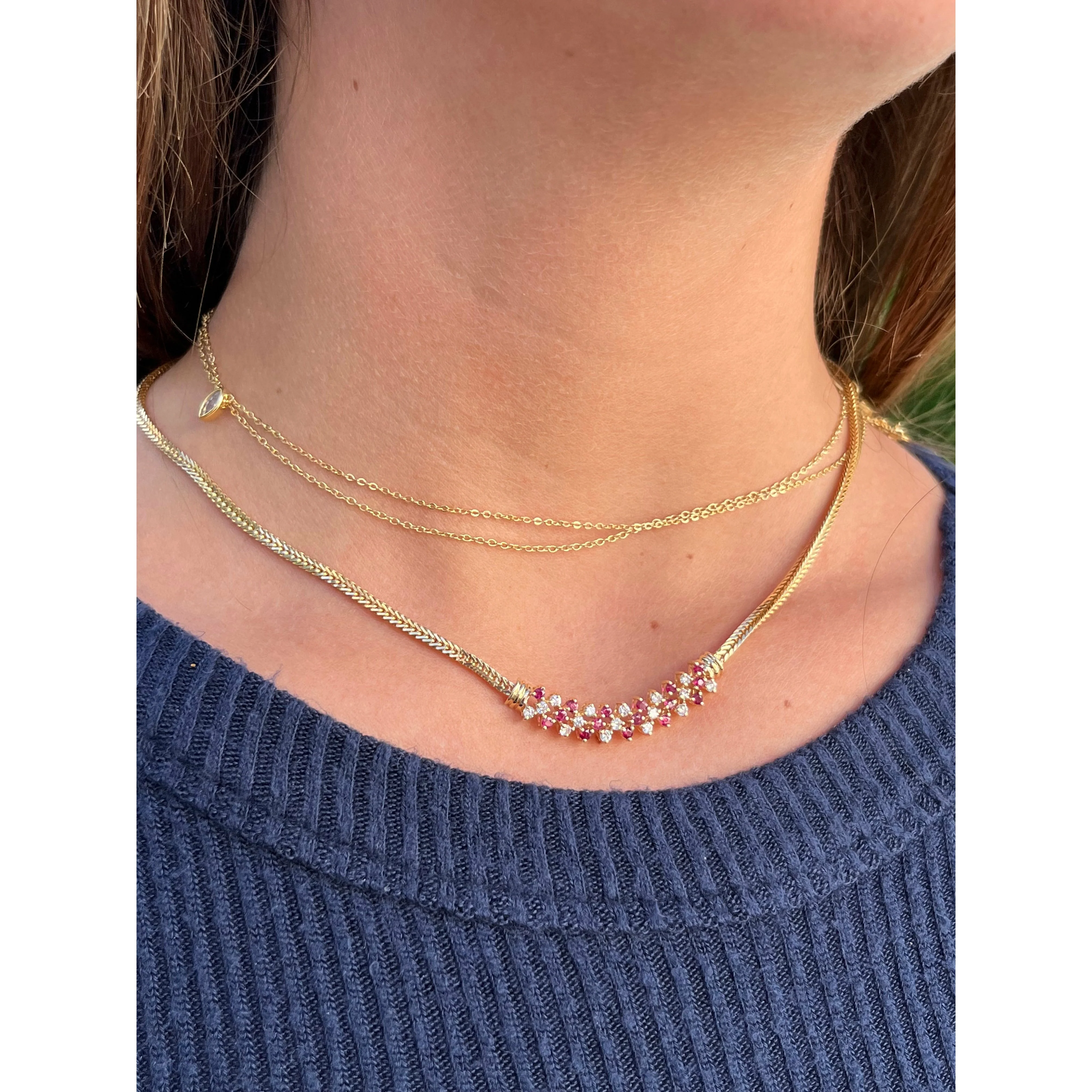 Ruby and Diamond Integral 14k Gold Cluster Necklace - Image 3
