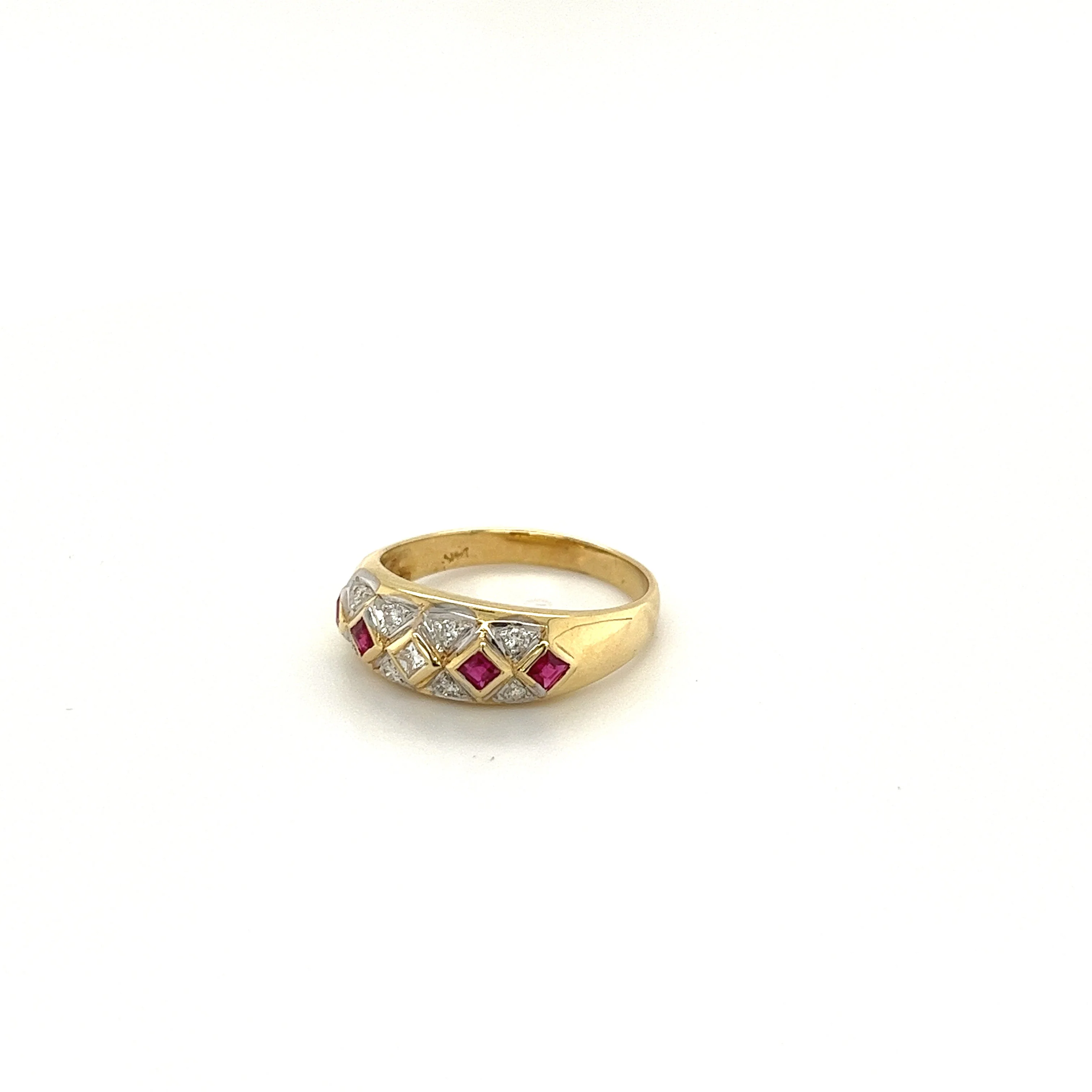 Ruby and Diamond Art Deco Square Pattern Vintage Ring - Image 2