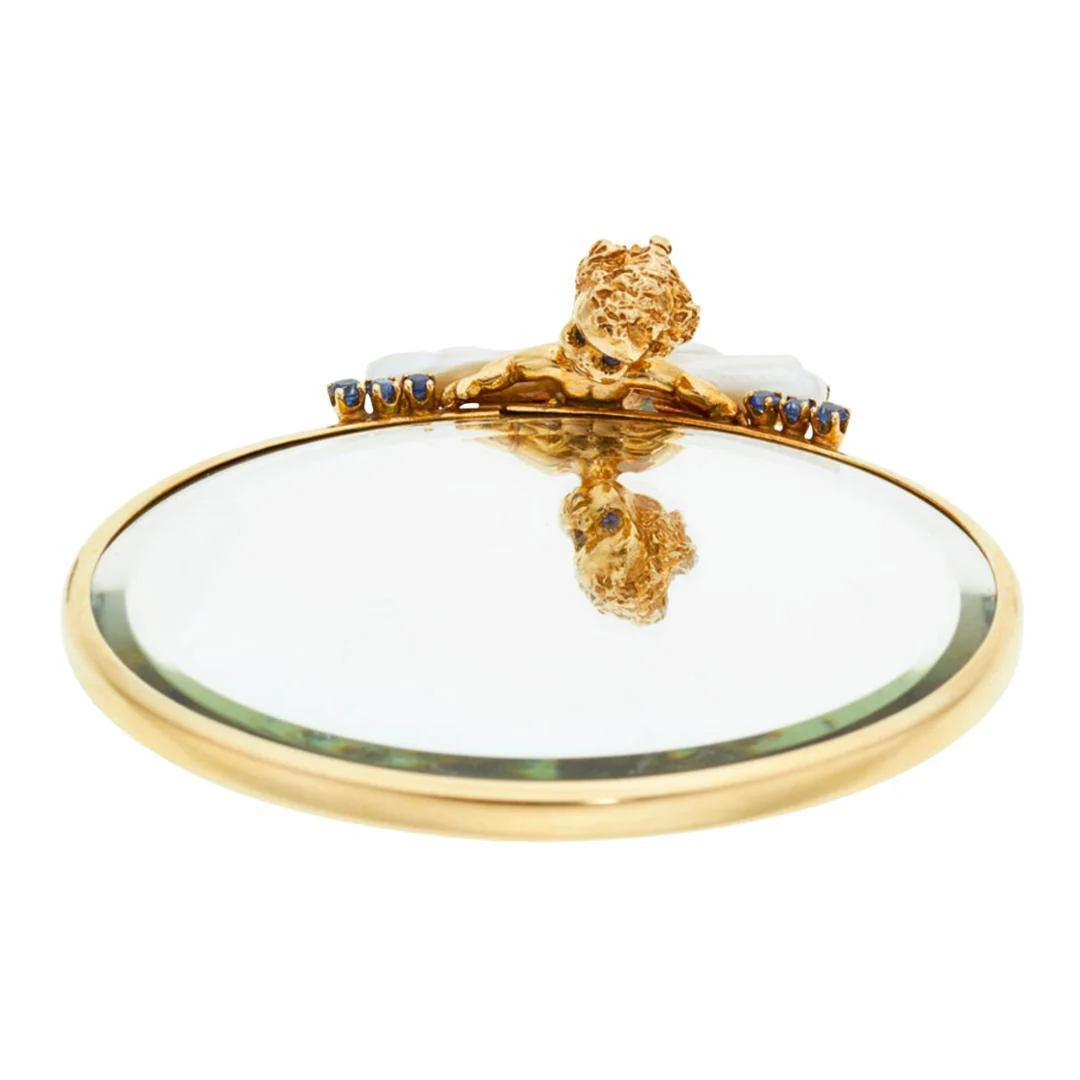 Ruser Freshwater Pearl Sapphire Cherub Vintage Gold Mirror - Image 2