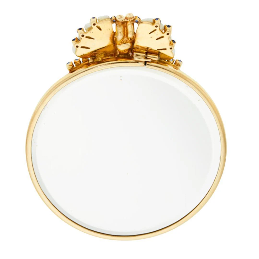 Ruser Freshwater Pearl Sapphire Cherub Vintage Gold Mirror - Image 3