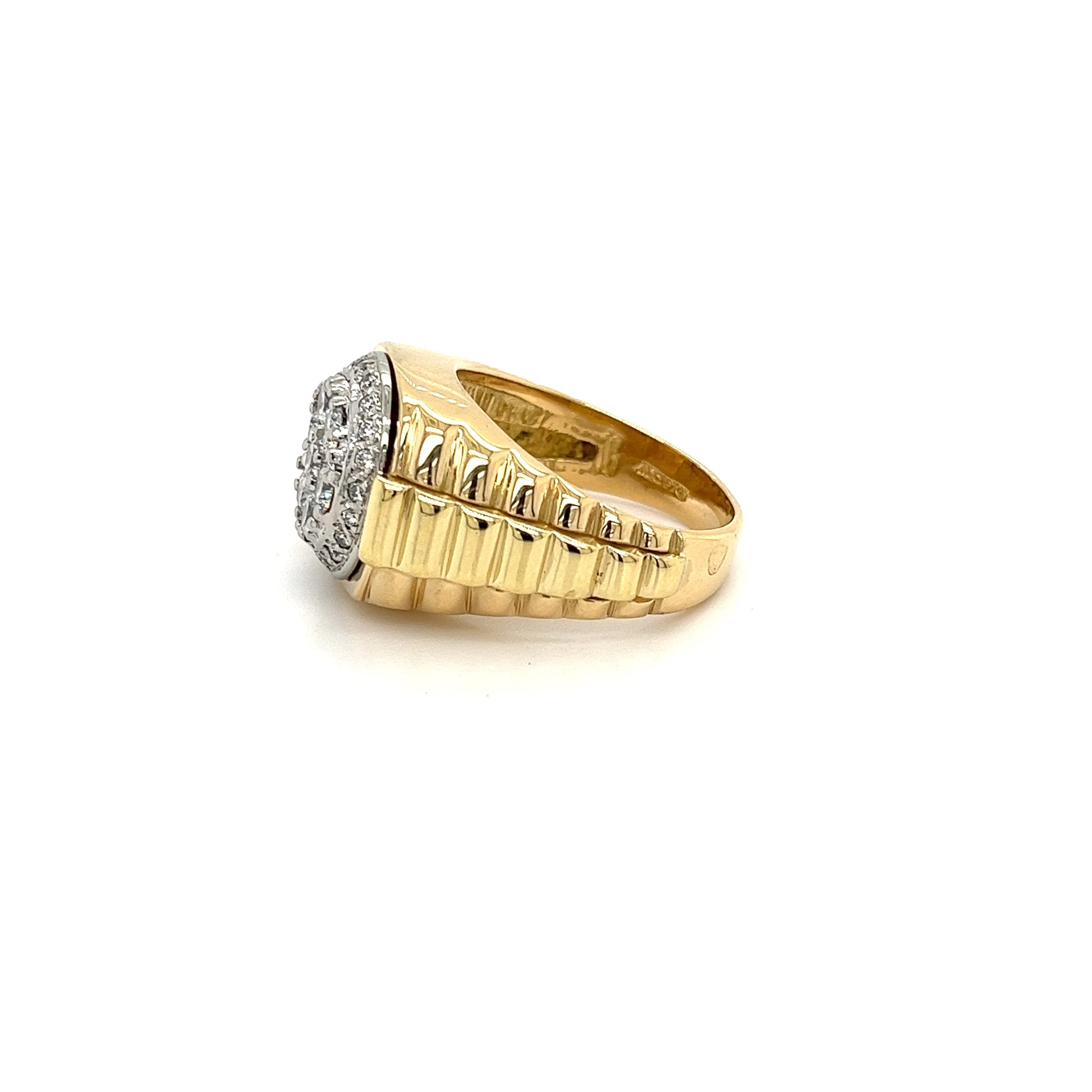 Signet Style Natural Round Diamond Cluster Mens Ring in 18k Gold - Image 3