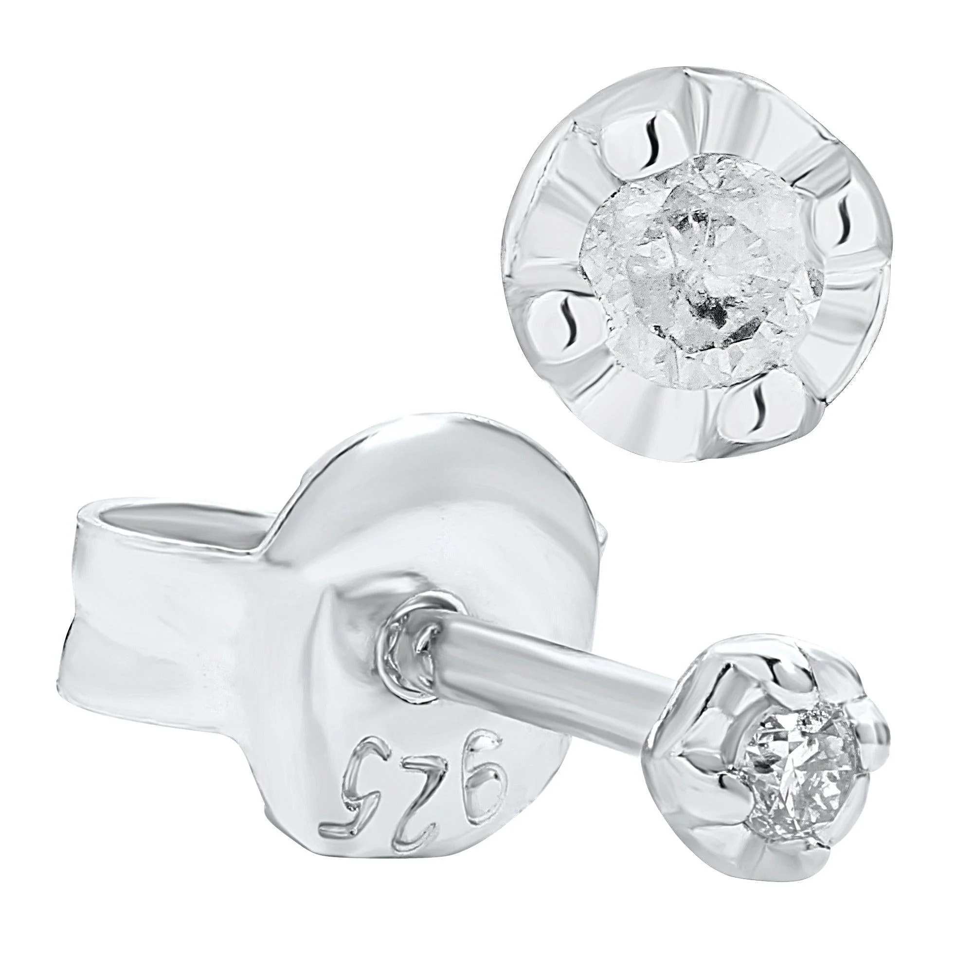 Single Stud 2.5mm Round Tiny Natural Diamond Earring in 925 Sterling Silver - Image 3