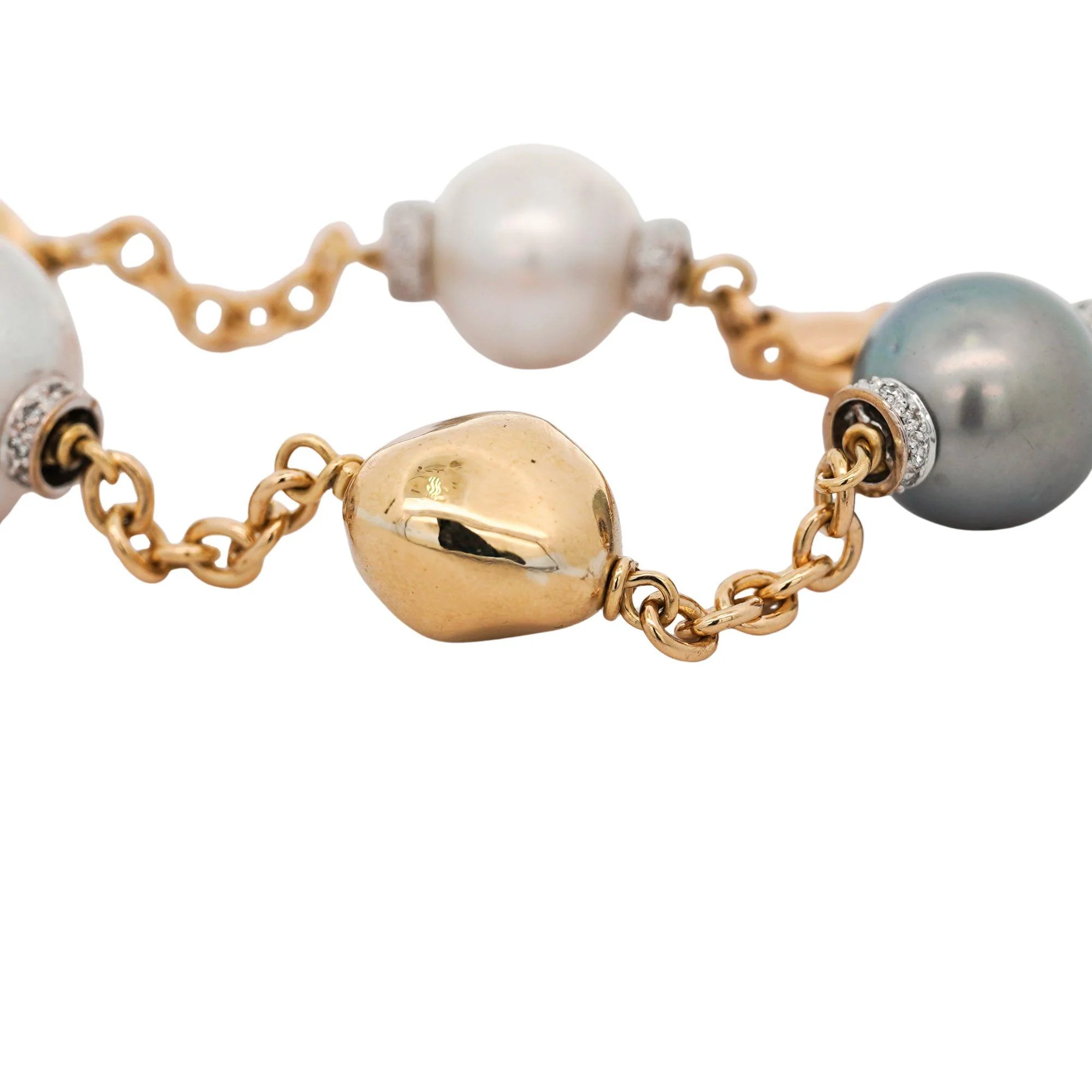 South Sea and Akoya Pearl With Gold Beads 18K Gold Station Bracelet - Image 3