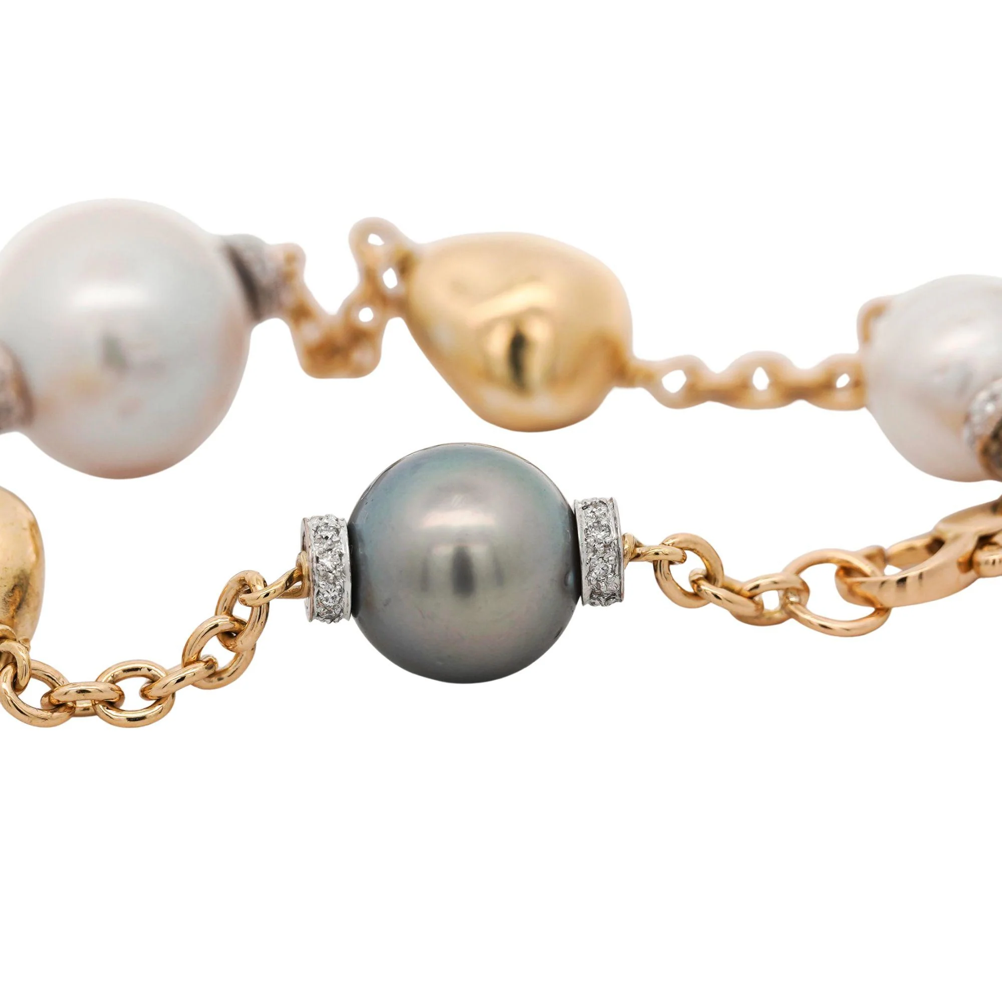 South Sea and Akoya Pearl With Gold Beads 18K Gold Station Bracelet - Image 4