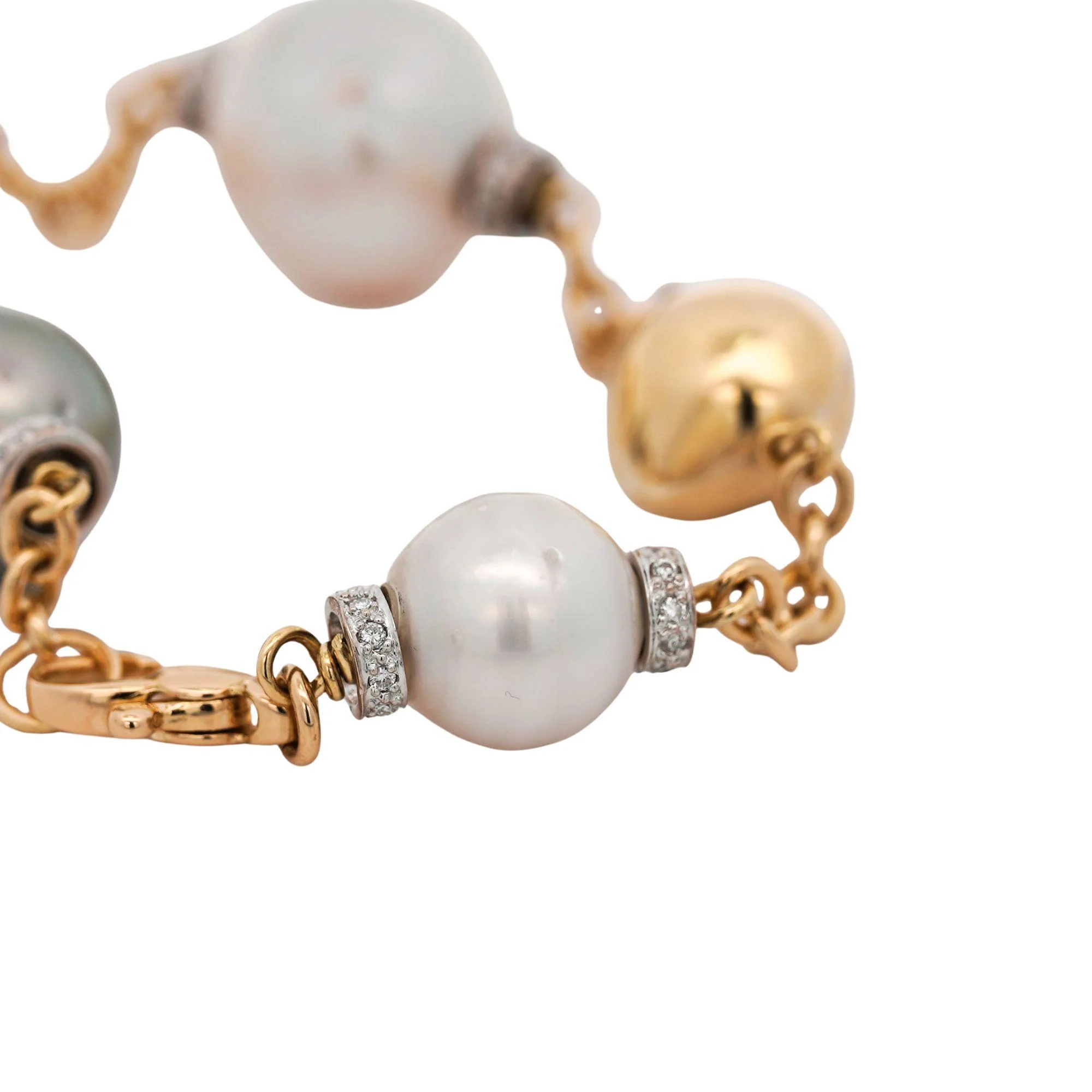 South Sea and Akoya Pearl With Gold Beads 18K Gold Station Bracelet - Image 5