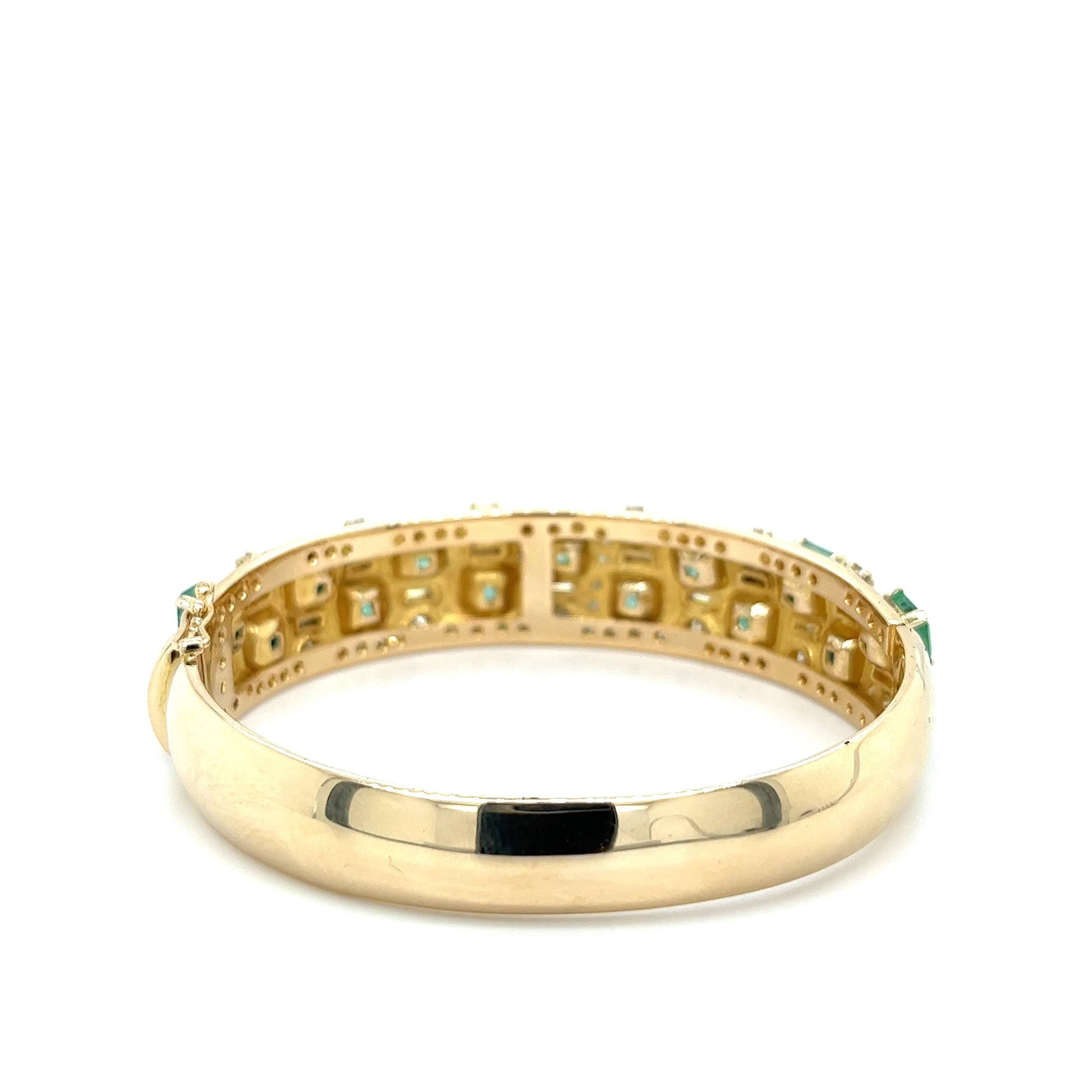 Square Cut Emerald and Baguette Diamond Bangle in 14k Yellow Gold - Image 7