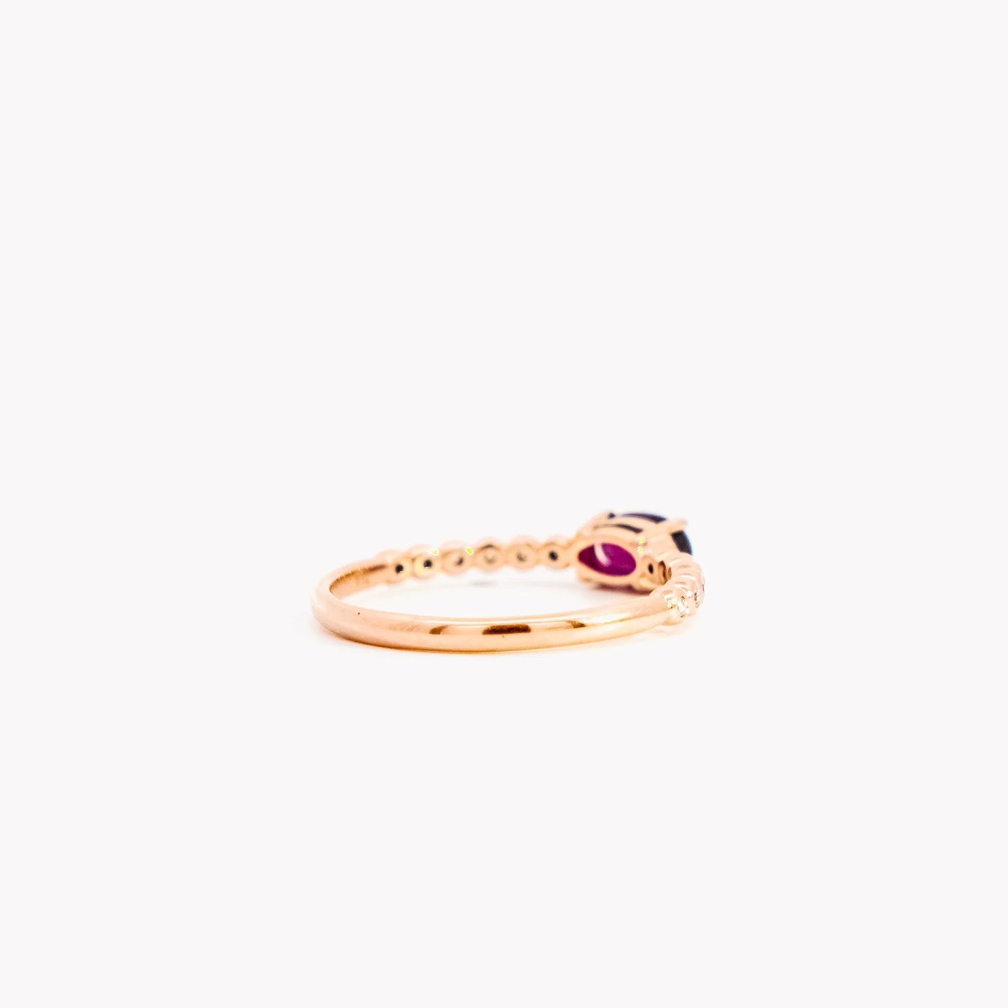 18K Rose Gold Oval Cut Natural Ruby and Diamond Ribbed Bezel Set Ripple Ring - Image 9
