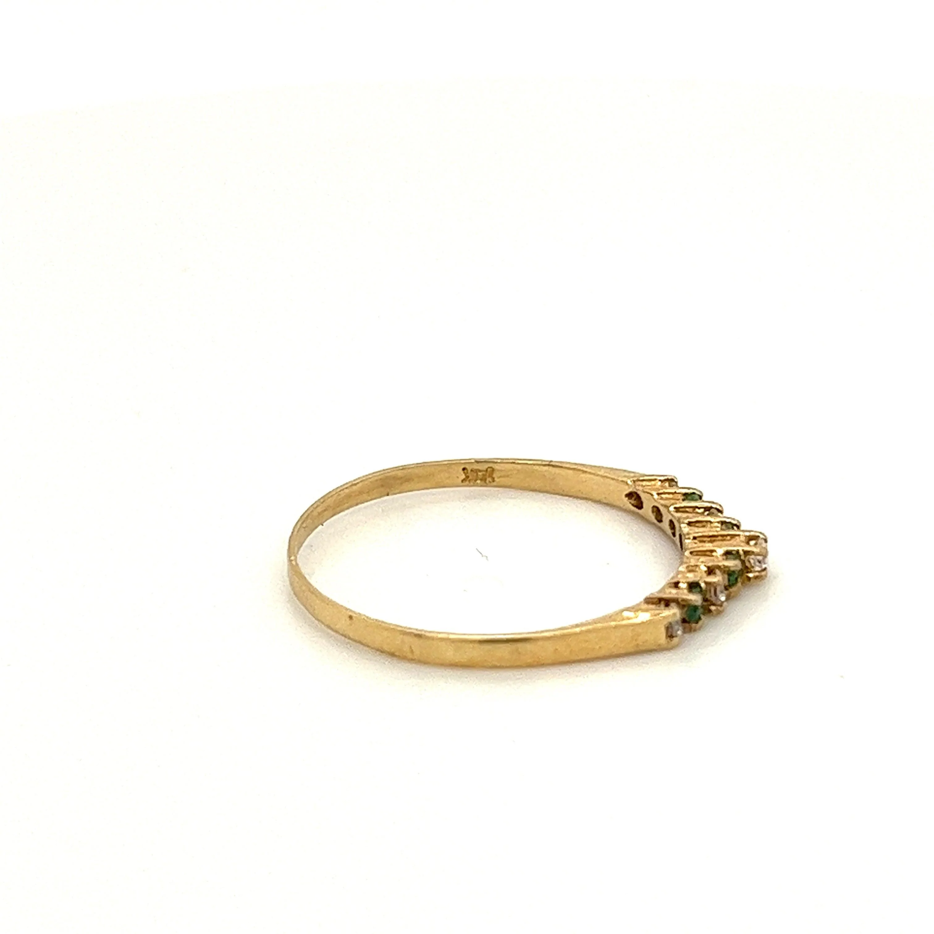 Thin Dainty Emerald and Diamond Band Ring in 14K Gold - Image 3