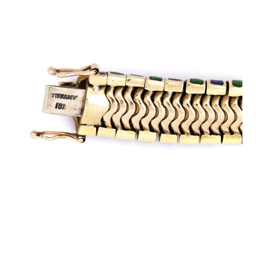Tiffany & Co. 18K Gold Green and Blue Enamel Earring and Bracelet Set - Image 10