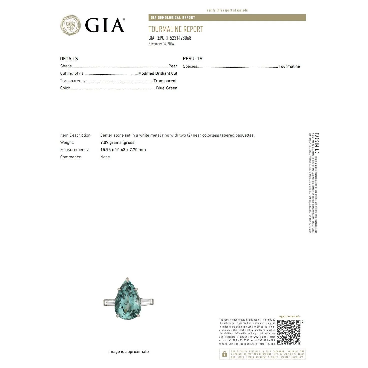 Tiffany & Co. 6.5 Carat Pear Cut Green-Blue Tourmaline and Diamond Platinum Ring - Image 5